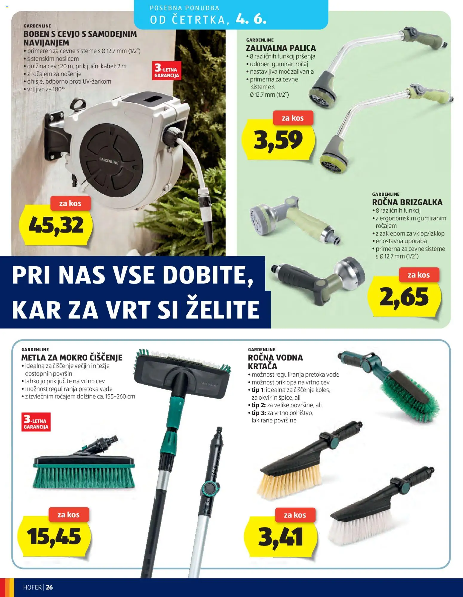 Novi Hofer katalog ponudbe – veljaven od 27.05.2026 | Stran: 26 | Izdelki: Kabel, Kos, Brizgalka, Krtaca
