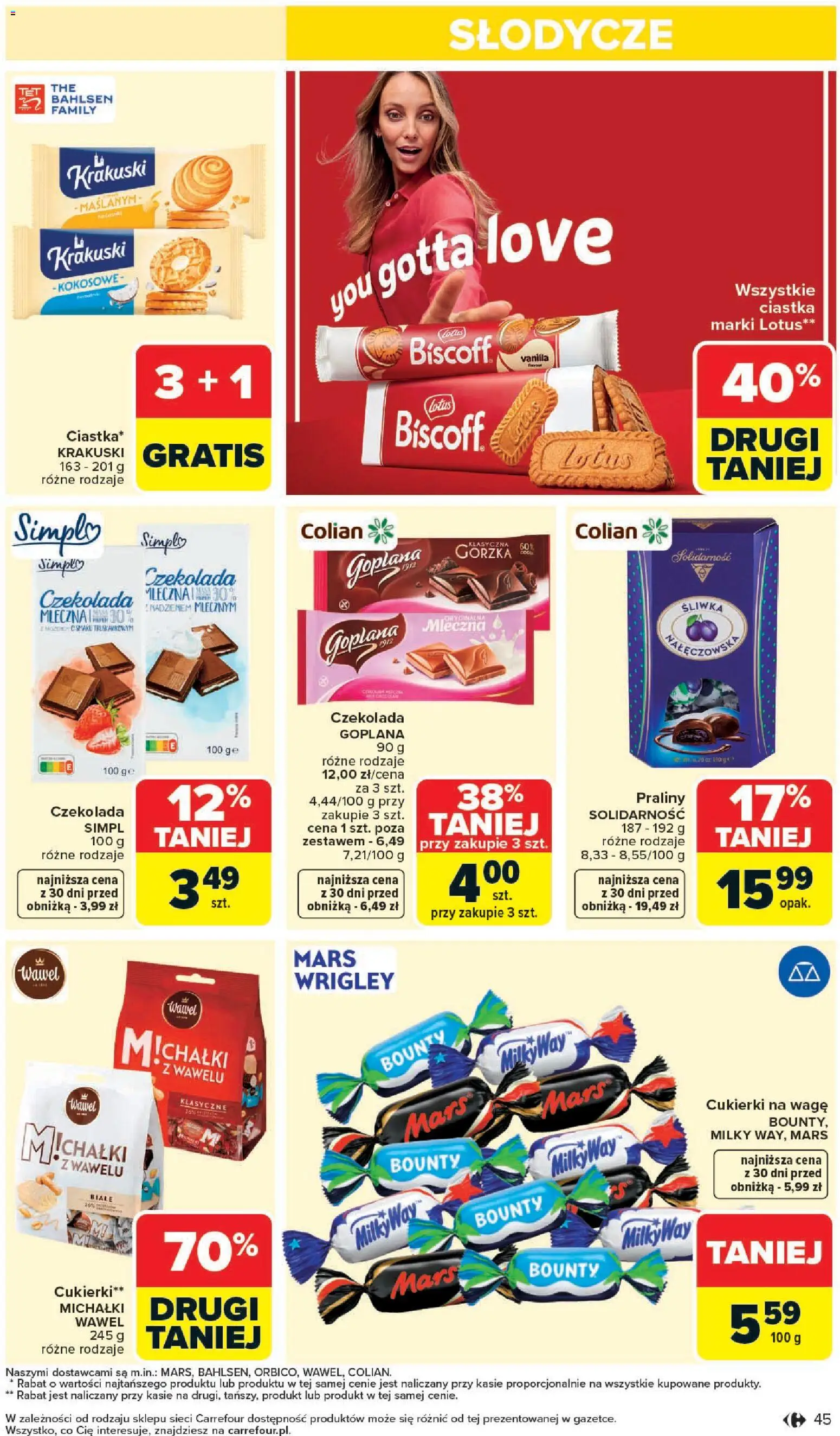 Carrefour gazetka - Zmieniliśmy Się Dla Ciebie od 25.05.2026 | Strona: 45 | Produkty: Słodycze, Cukierki na wagę, Praliny, Cukierki
