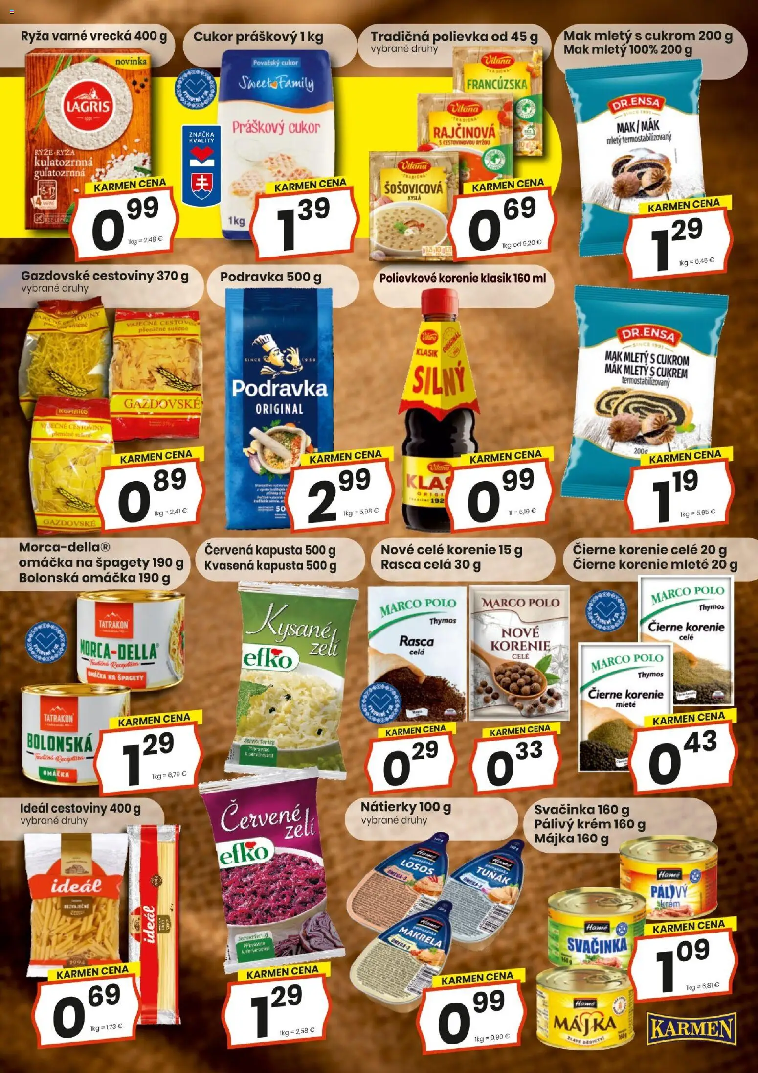 Nové KARMEN CBA akcie – leták je platný od 15.10.2026 | Strana: 9 | Produkty: Cestoviny, Makrela, Omega 3, Omega
