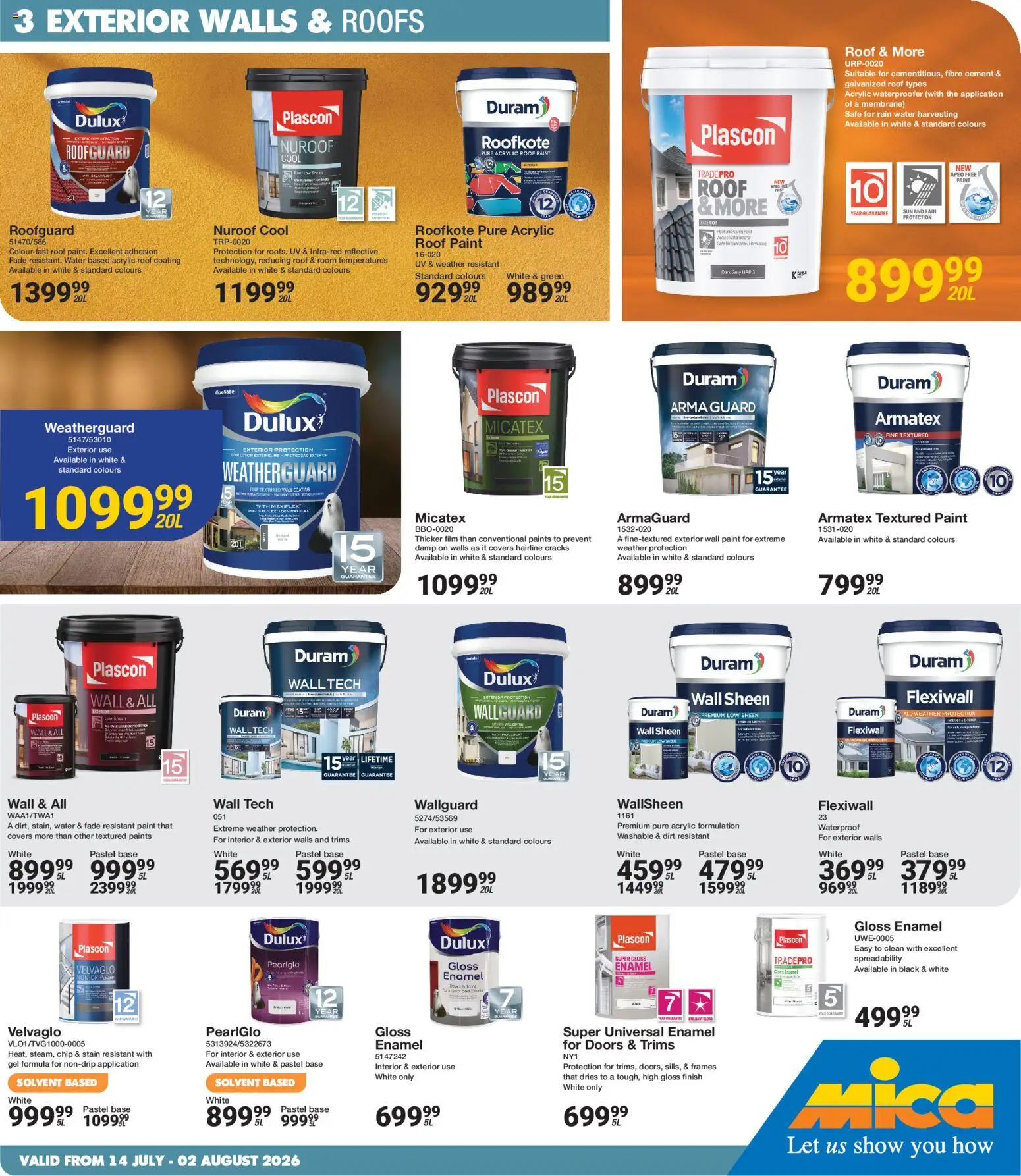 New MICA catalogue – valid from 14/07/2026 | Page: 3 | Products: Paint, Enamel, Water, Cement