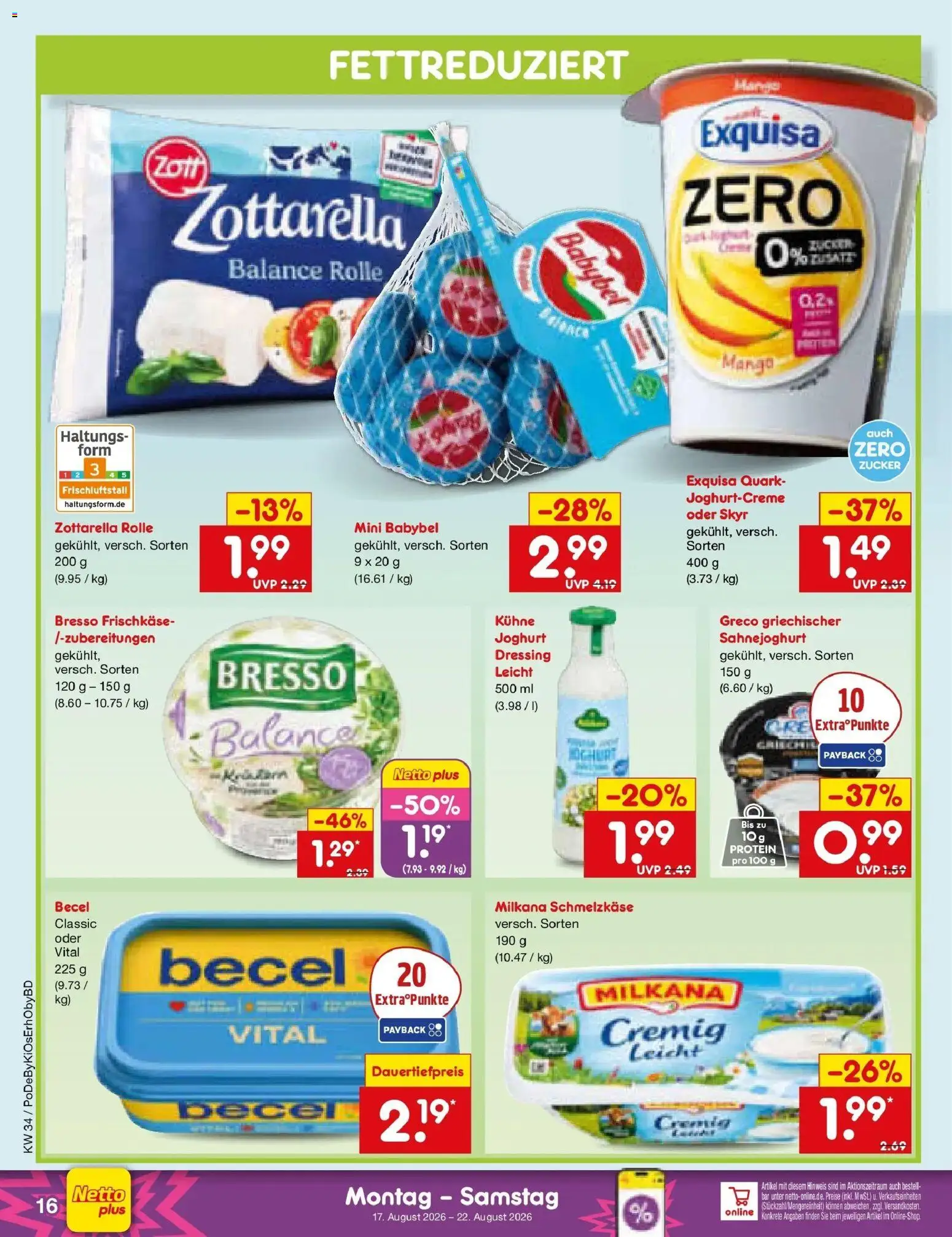 Netto Marken-Discount Prospekt Velden – gültig ab 17.08.2026 | Seite: 22 | Produkte: Quark, Becel, Exquisa, Frischkase