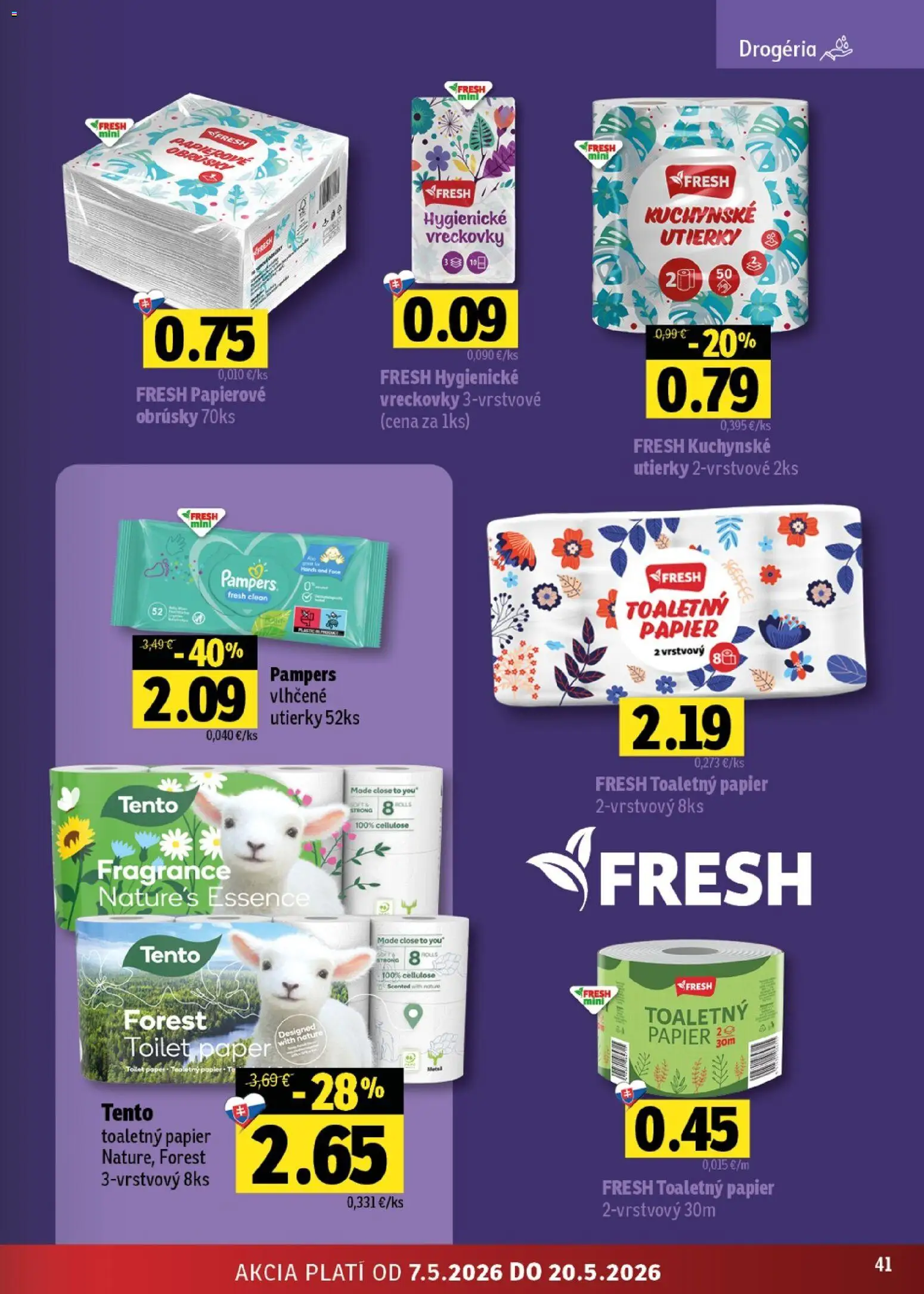 Nové Fresh akcie – leták je platný od 07.05.2026 | Strana: 41 | Produkty: Toaletný papier, Pampers