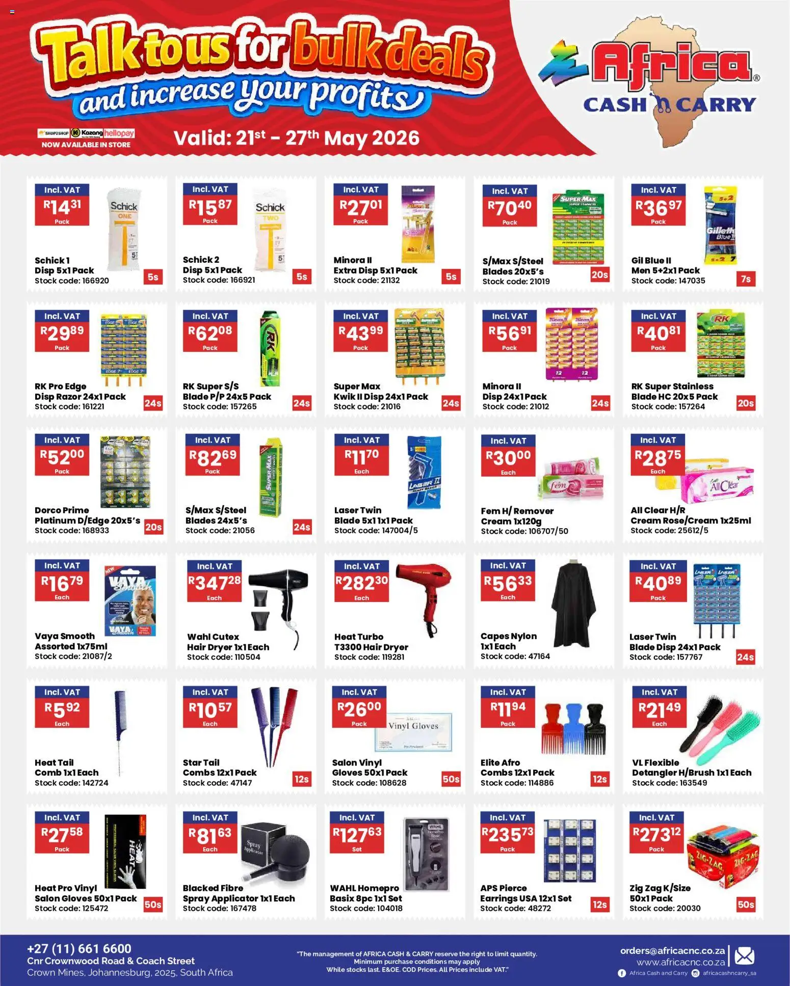 New Africa Cash & Carry catalogue – valid from 21.05.2026 | Page: 29 | Products: Earrings, Dryer, Hair dryer, Stock