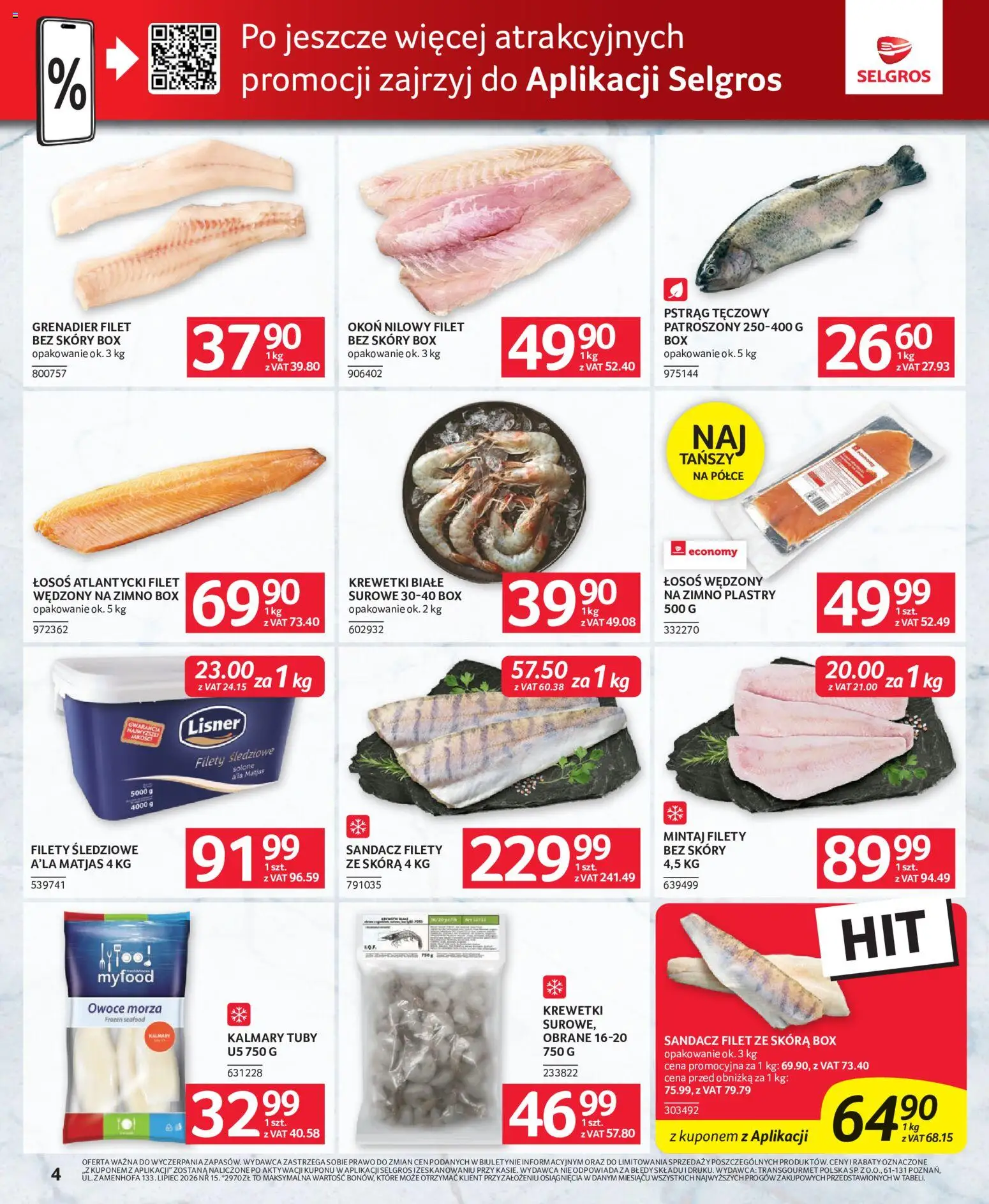 Selgros cash&carry gazetka - Oferta dla gastronomii od 16.07.2026 | Strona: 4 | Produkty: Krewetki, Mintaj, Łosoś, Owoce