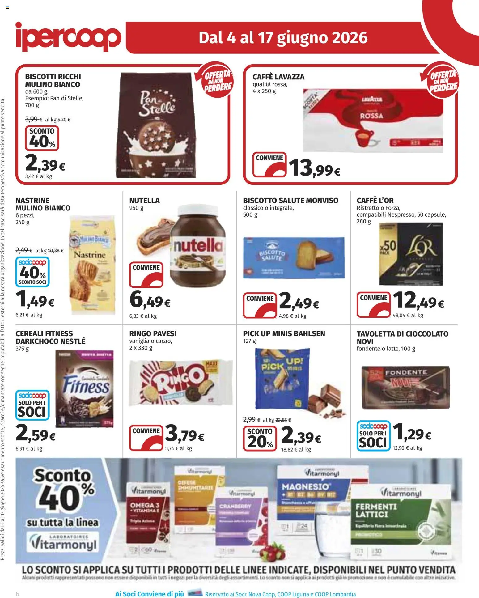 Volantino Ipercoop del 04.06.2026 | Pagina: 6 | Prodotti: Caffè, Biscotti, Nutella, Lavazza