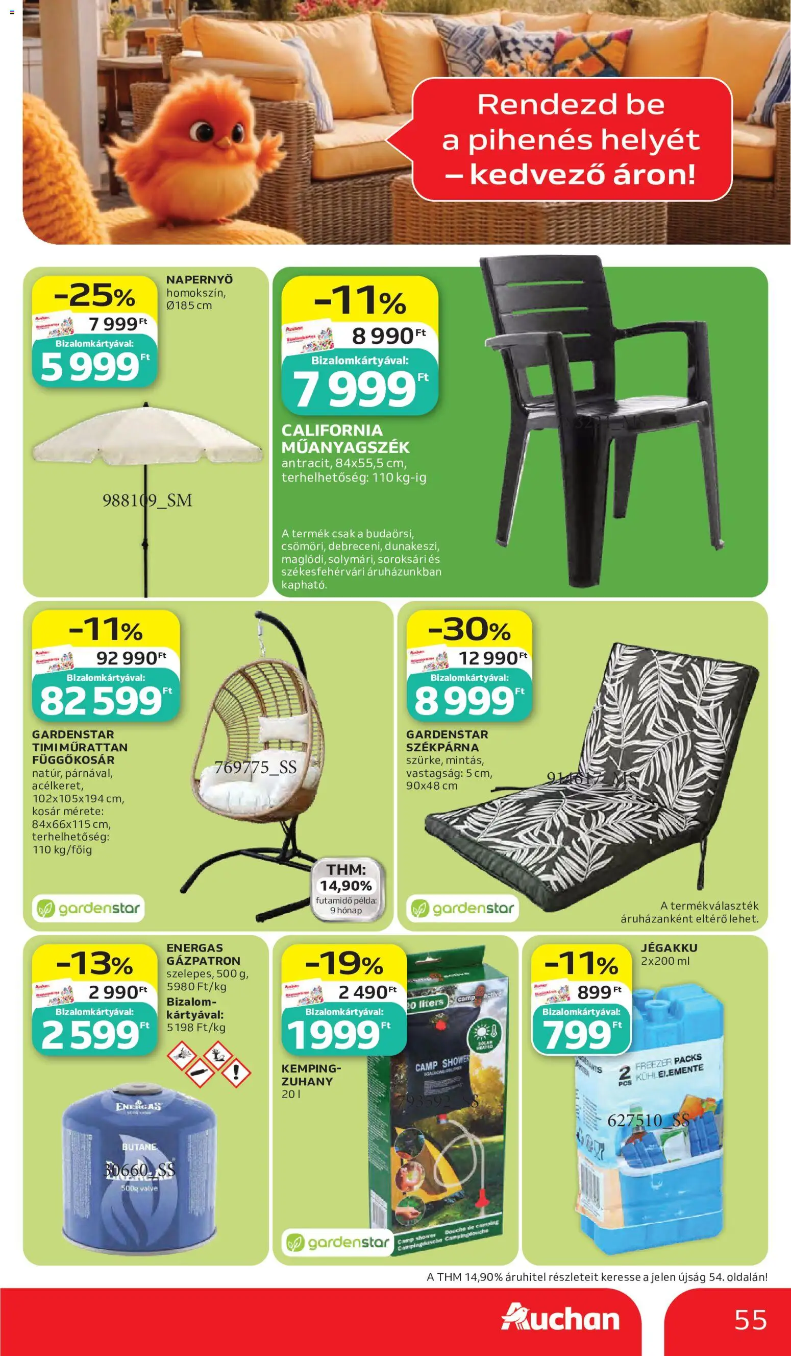 Auchan akciós ujság - amely érvényes a következő dátumtól: 28.05.2026 | Oldal: 55 | Termékek: Székpárna, Zuhany, Kosár, Napernyő