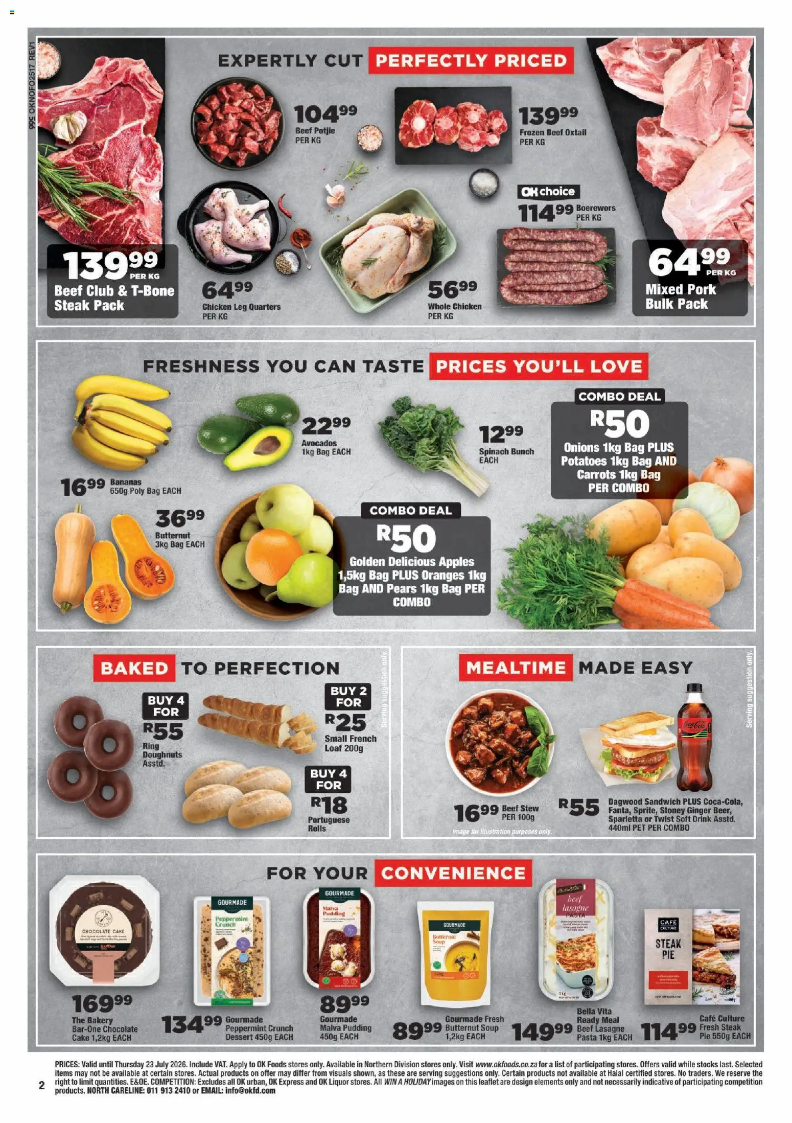 New OK Foods catalogue – valid from 15/07/2026 | Page: 2 | Products: Pears, Bag, Bakery, Chicken