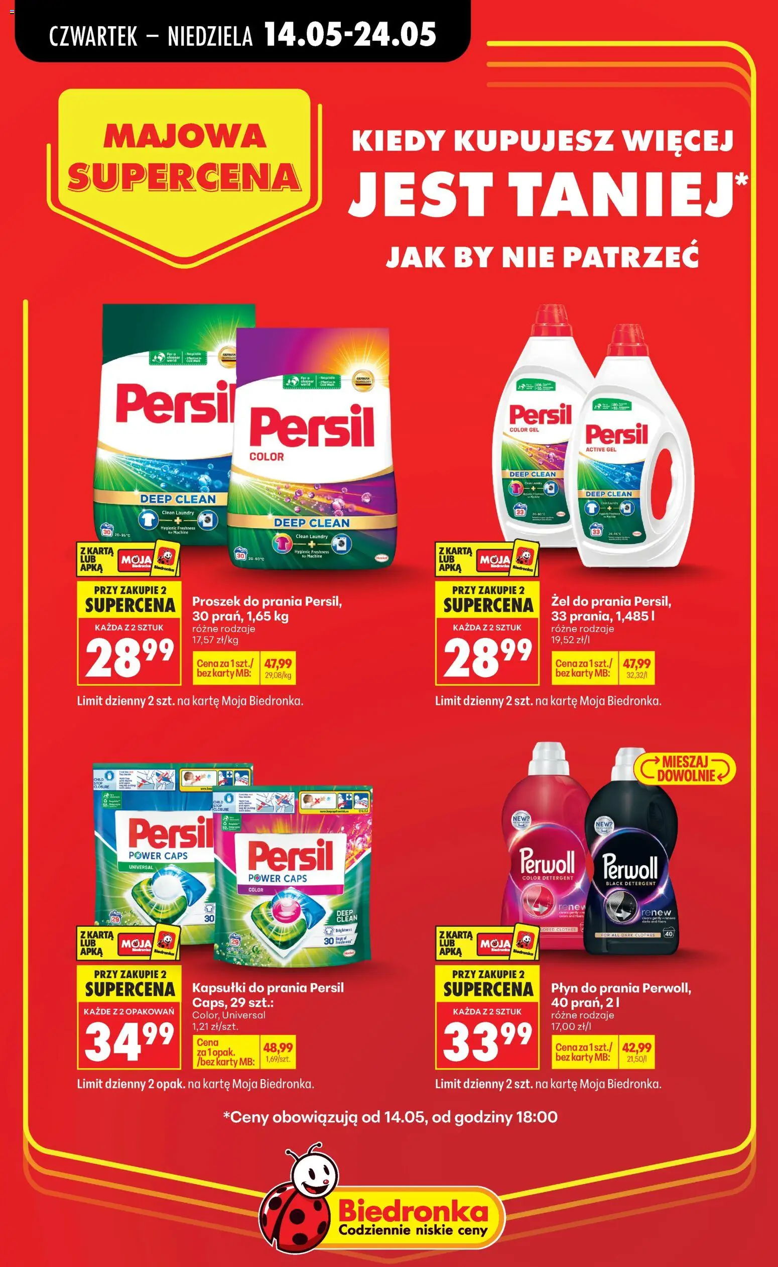 Biedronka gazetka - Majowa supercena od 14.05.2026 | Strona: 2 | Produkty: Karta, Persil, Kapsułki do prania, Proszek do prania