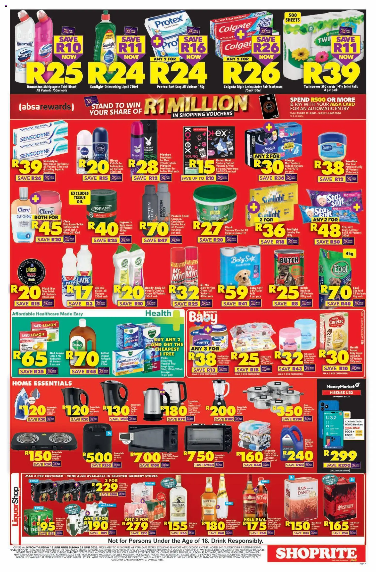 New Shoprite catalogue – valid from 18.06.2026 | Page: 4 | Products: Iron, Oil, Paper, Lotion