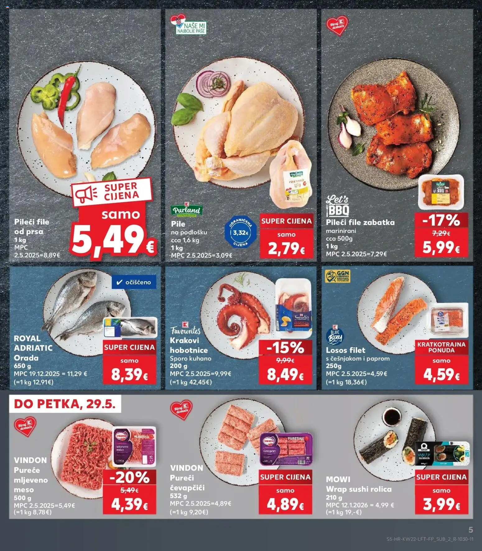 Kaufland katalog | vrijedi od 26.05.2026 | Stranica: 5 | Proizvodi: Puretina, Sushi, Losos, Ćevapčići