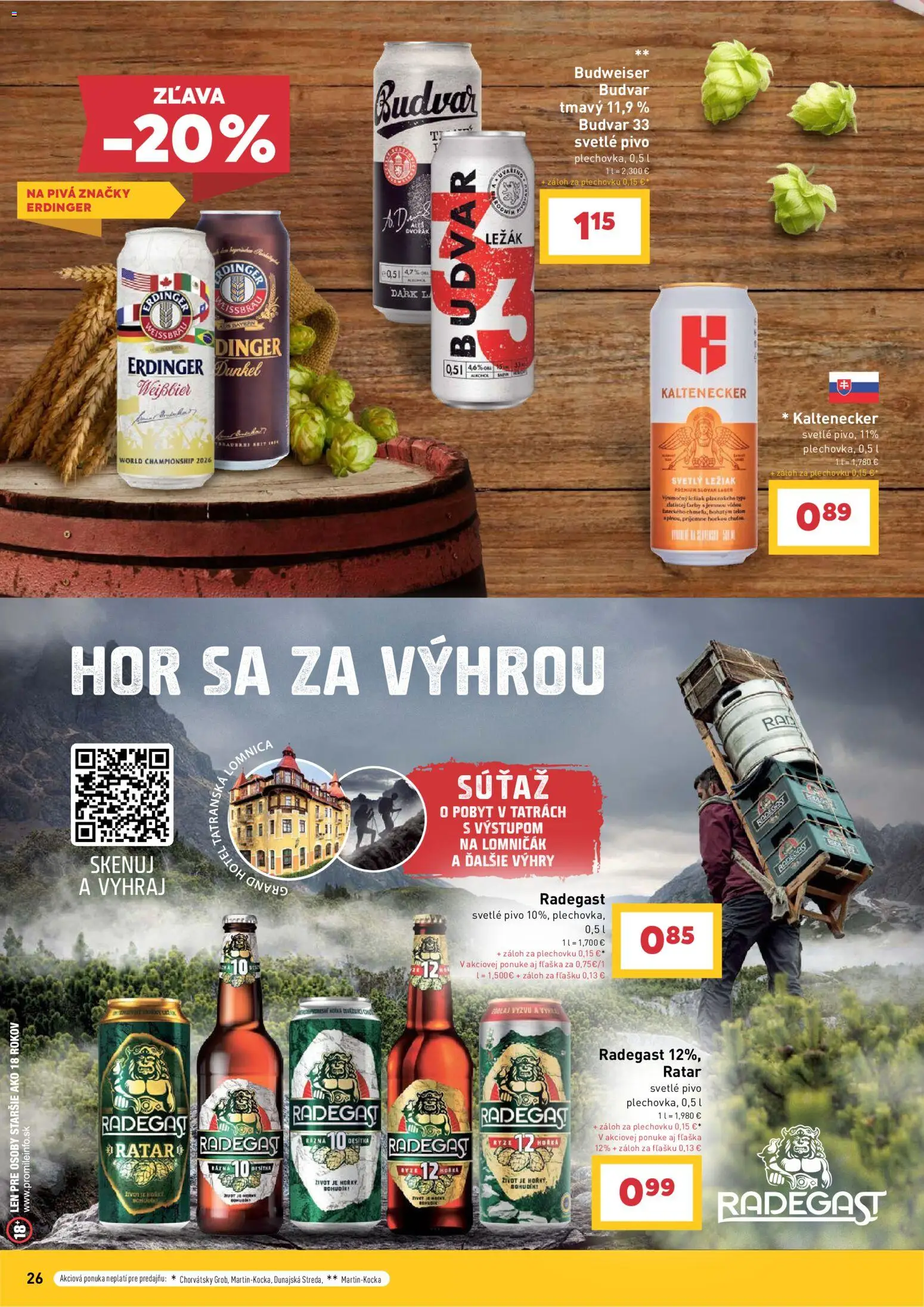 Nové Billa akcie – leták je platný od 08.07.2026 | Strana: 26 | Produkty: Pivo, Radegast, Budvar