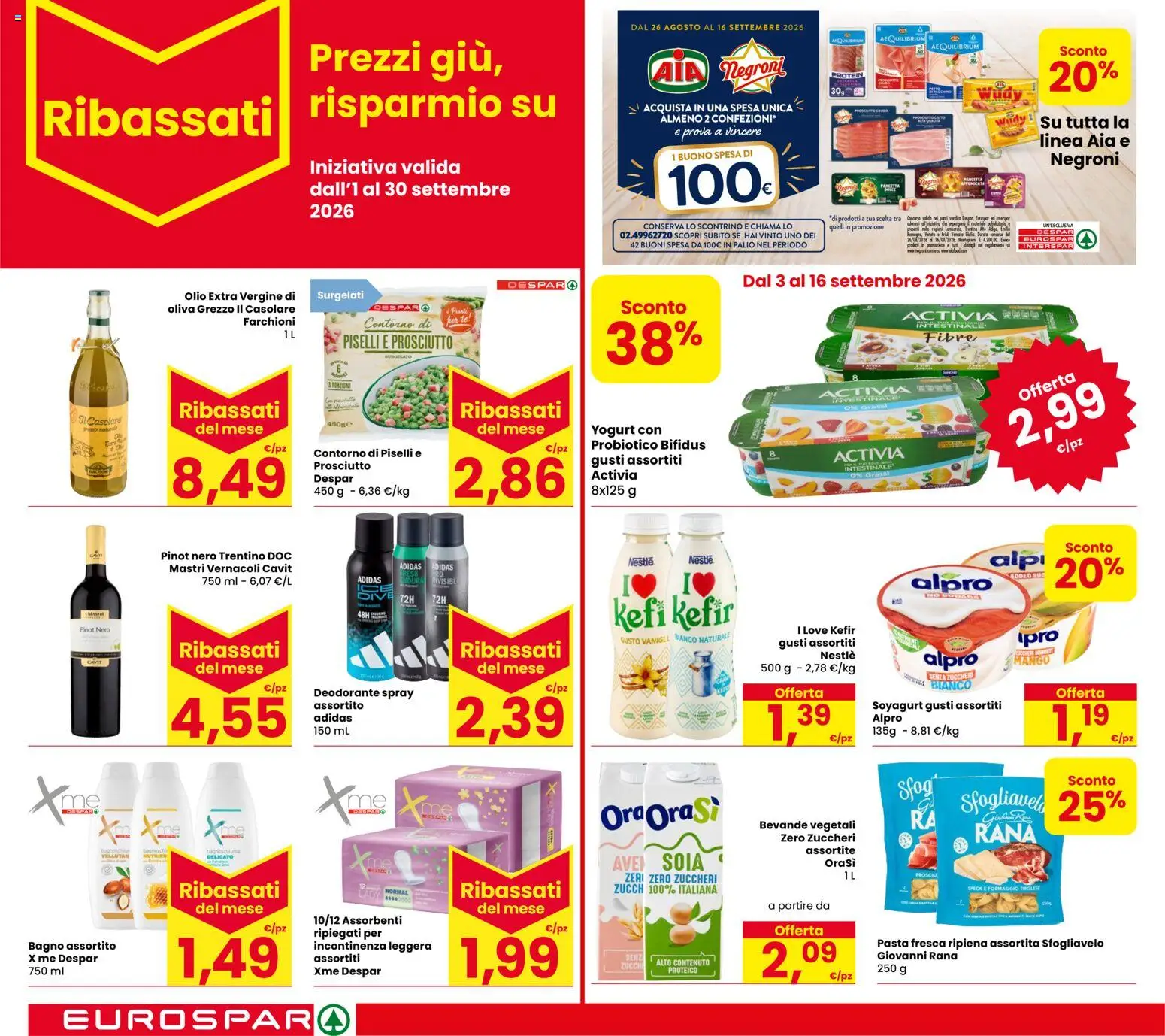 Volantino Eurospar del 03/09/2026 | Pagina: 12 | Prodotti: Formaggio, Pasta, Piselli, Assorbenti
