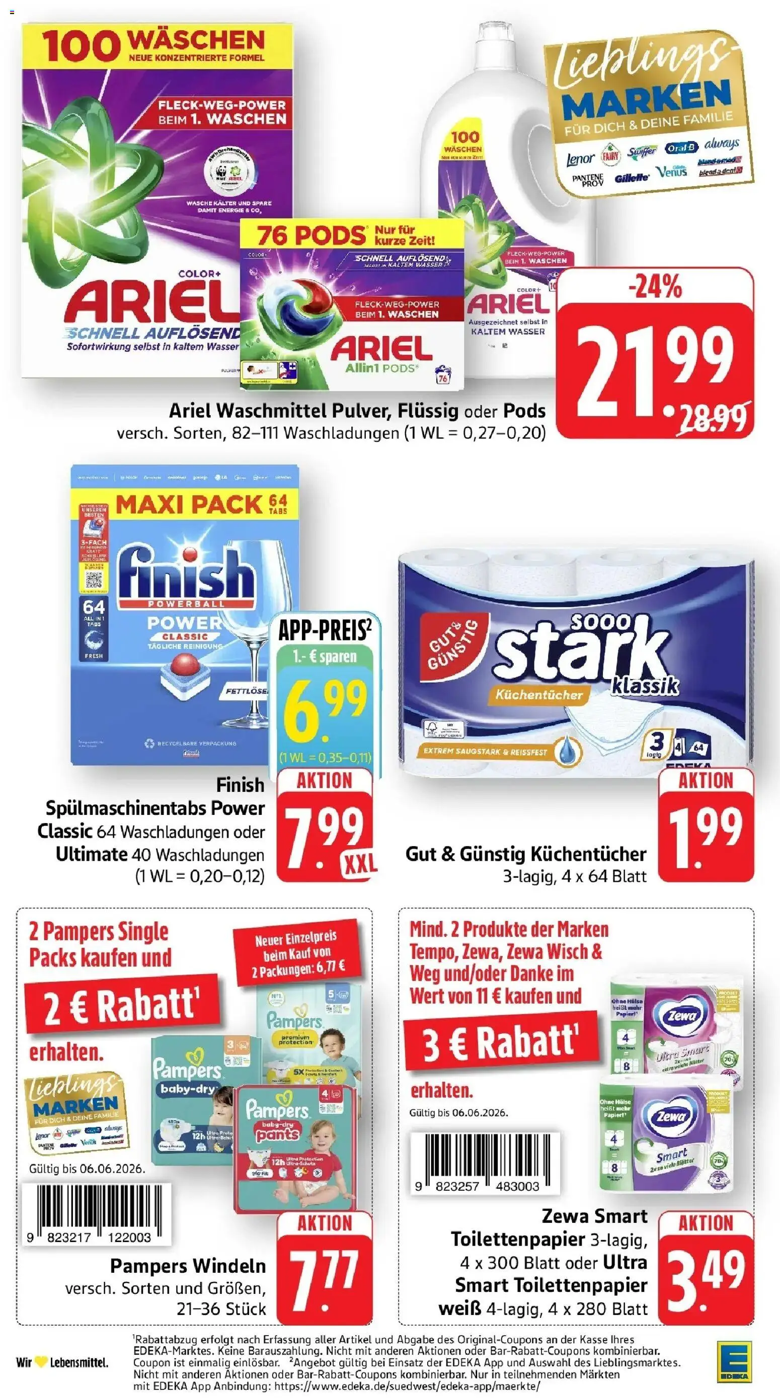 Edeka Prospekt Ulm-Lehr – gültig ab 01.06.2026 | Seite: 34 | Produkte: Lenor, Zewa, Wasser, Toilettenpapier