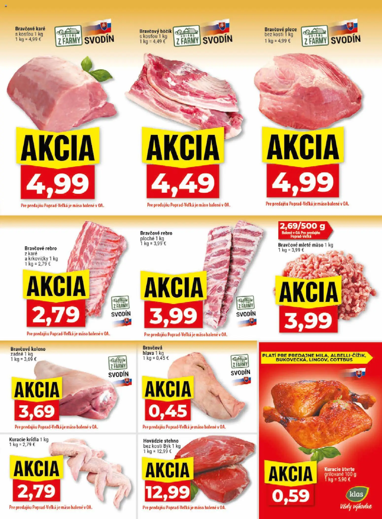 Nové Klas akcie – leták je platný od 08.06.2026 | Strana: 7 | Produkty: Bravčové koleno, Bravčové plece, Kuracie krídla, Bravčové karé