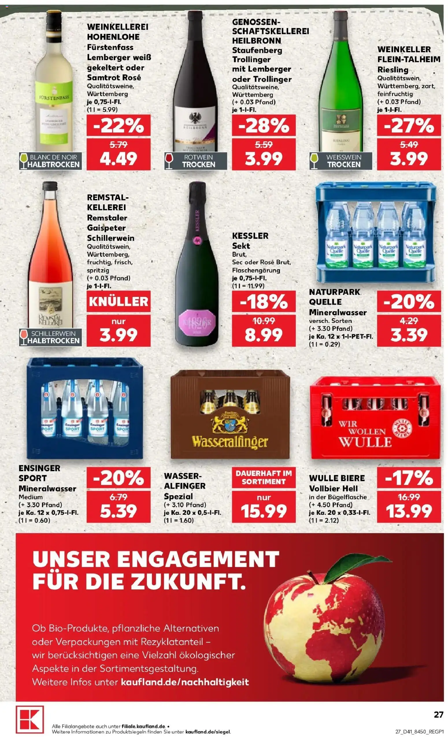 Prospekt Kaufland ab 08.10.2026 » Angebote Online zum Blättern | Seite: 27 | Produkte: Weißwein, Rotwein, Sekt, Mineralwasser
