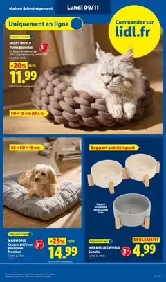 LIDL - Prévisualisation de MILA'S WORLD Panier pour chat, Ex. Dessous et rembourrage 100 % polyester recyclé certifié GRS. L'unité au choix. valide à partir de 05/11/2026 | Page: 47 | Produits: Panier pour chat, Panier, Bambou