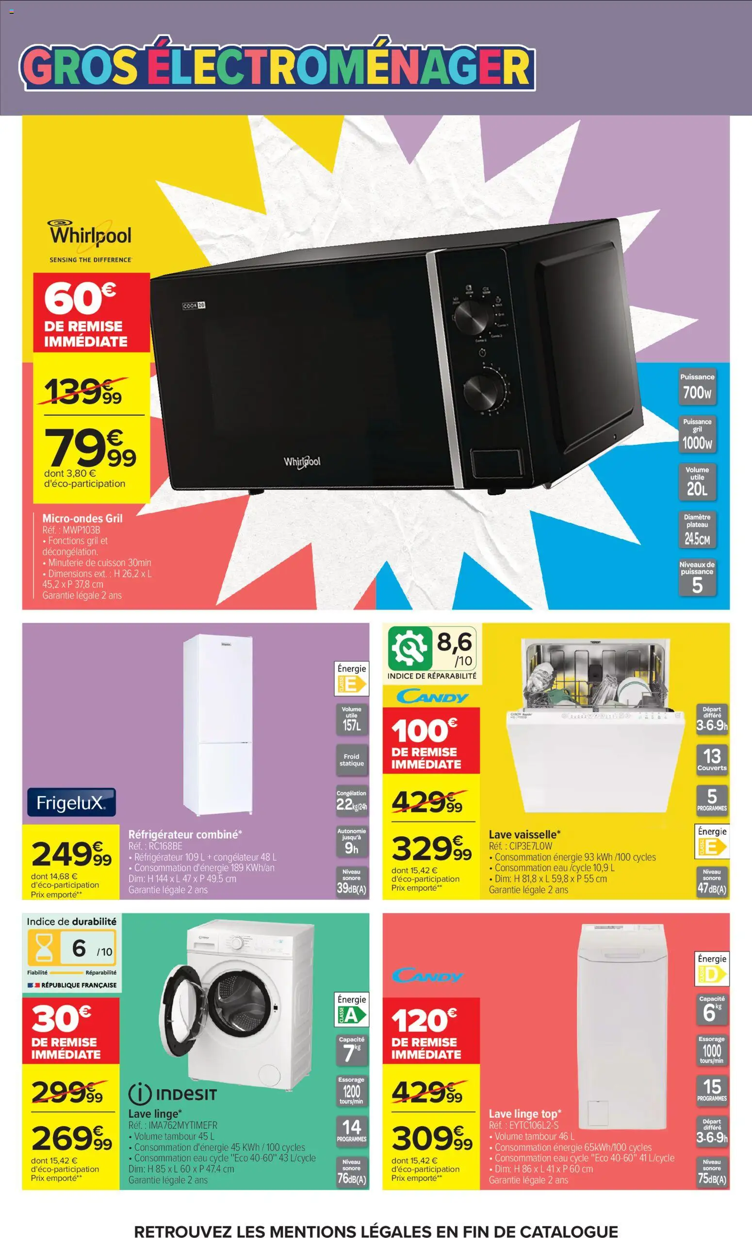 {H1} | Page: 71 | Produits: Lave linge, Réfrigérateur, Plateau, Gril