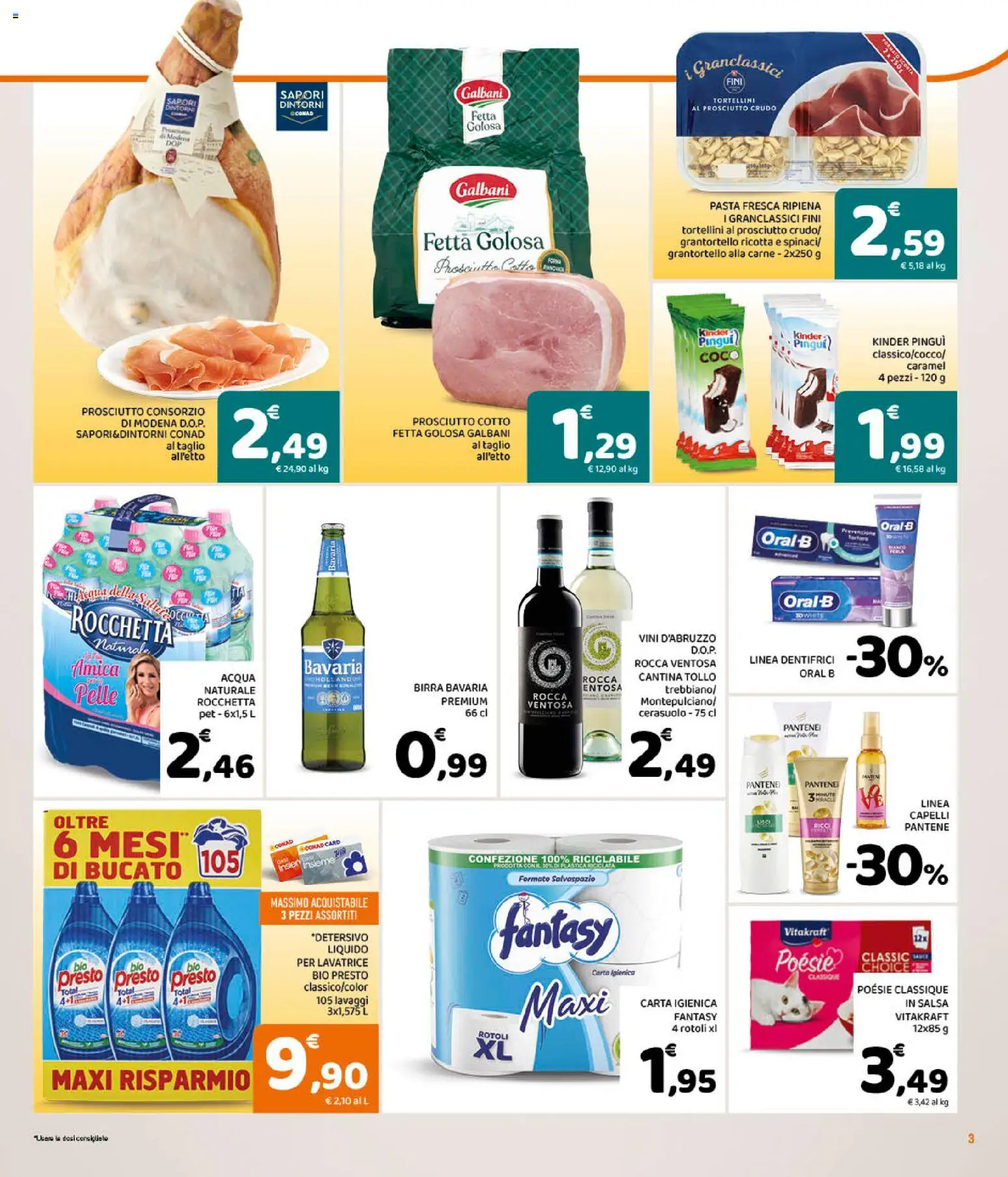 Volantino Conad del 28/10/2026 | Pagina: 3 | Prodotti: Prosciutto Crudo, Prosciutto Cotto, Pasta, Lavatrice