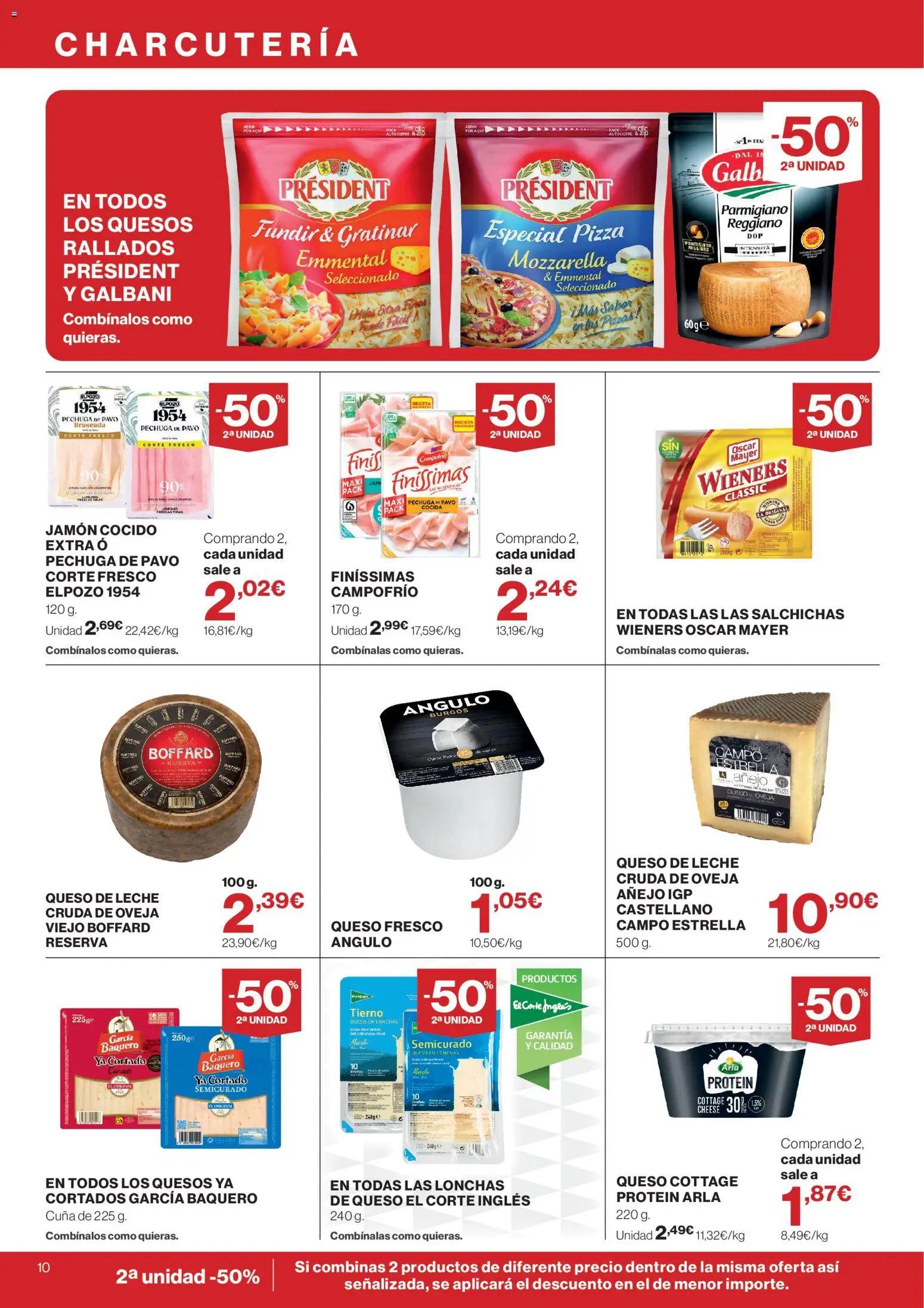 Hipercor catálogo │ válido desde el 15/10/2026 | Página: 10 | Productos: Parmigiano Reggiano, Queso cottage, Salchichas, Pavo