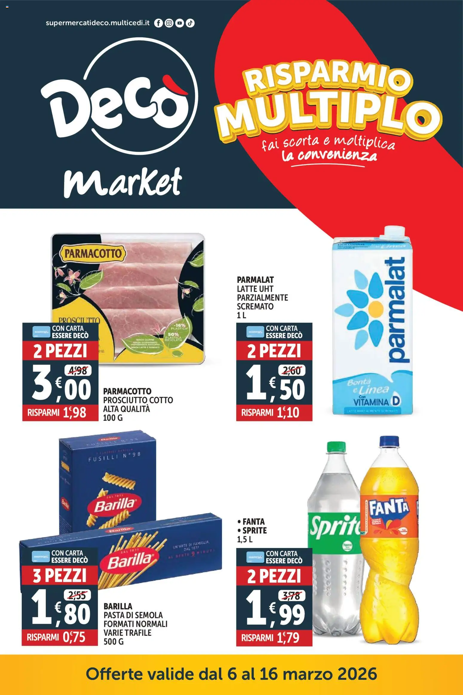 Volantino Decò del 06.03.2026 | Pagina: 1 | Prodotti: Prosciutto Cotto, Latte, Prosciutto, Fanta