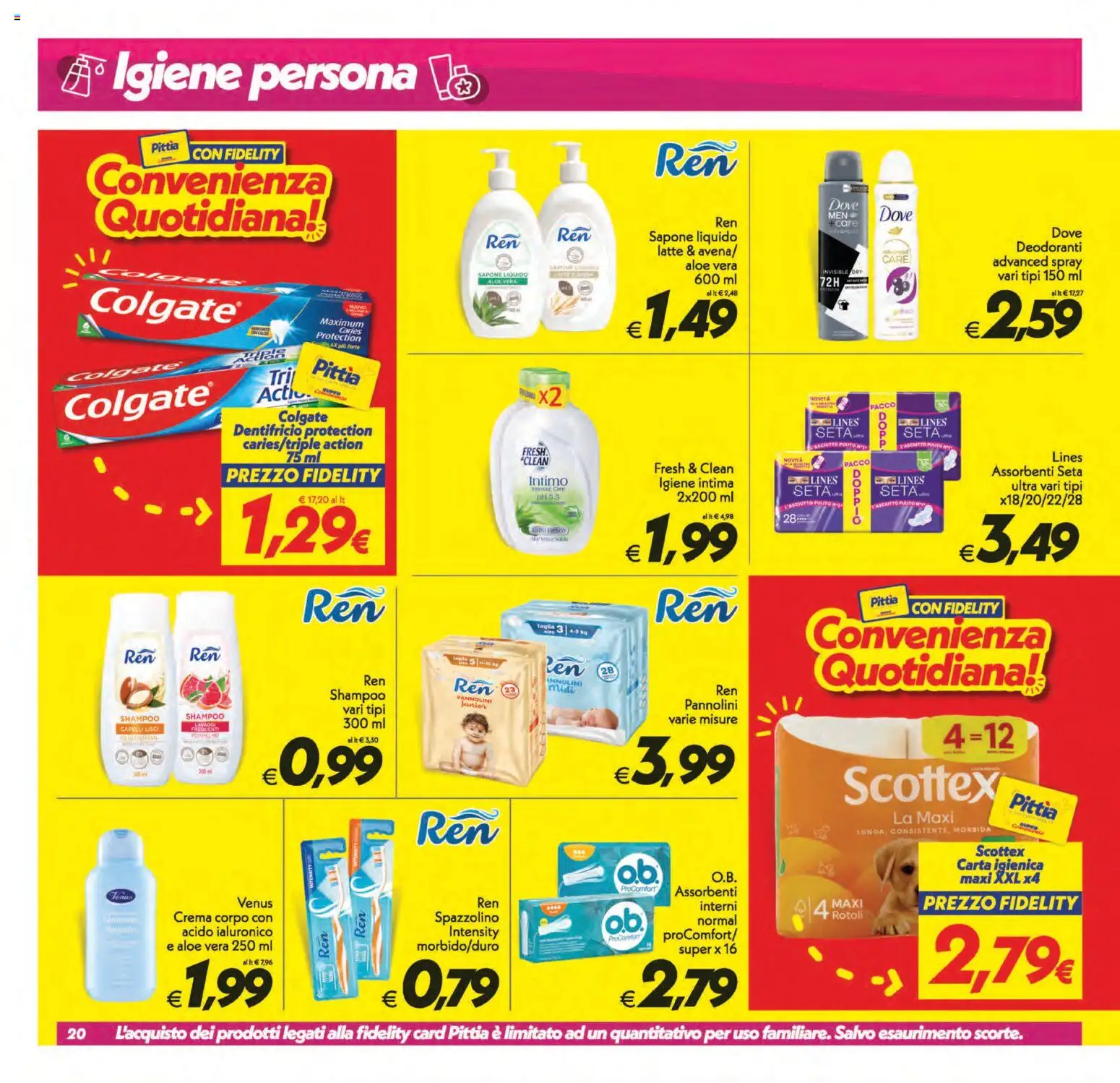 Volantino SuperConveniente del 01/09/2026 | Pagina: 20 | Prodotti: Igiene intima, Carta igienica, Pompelmo, Latte