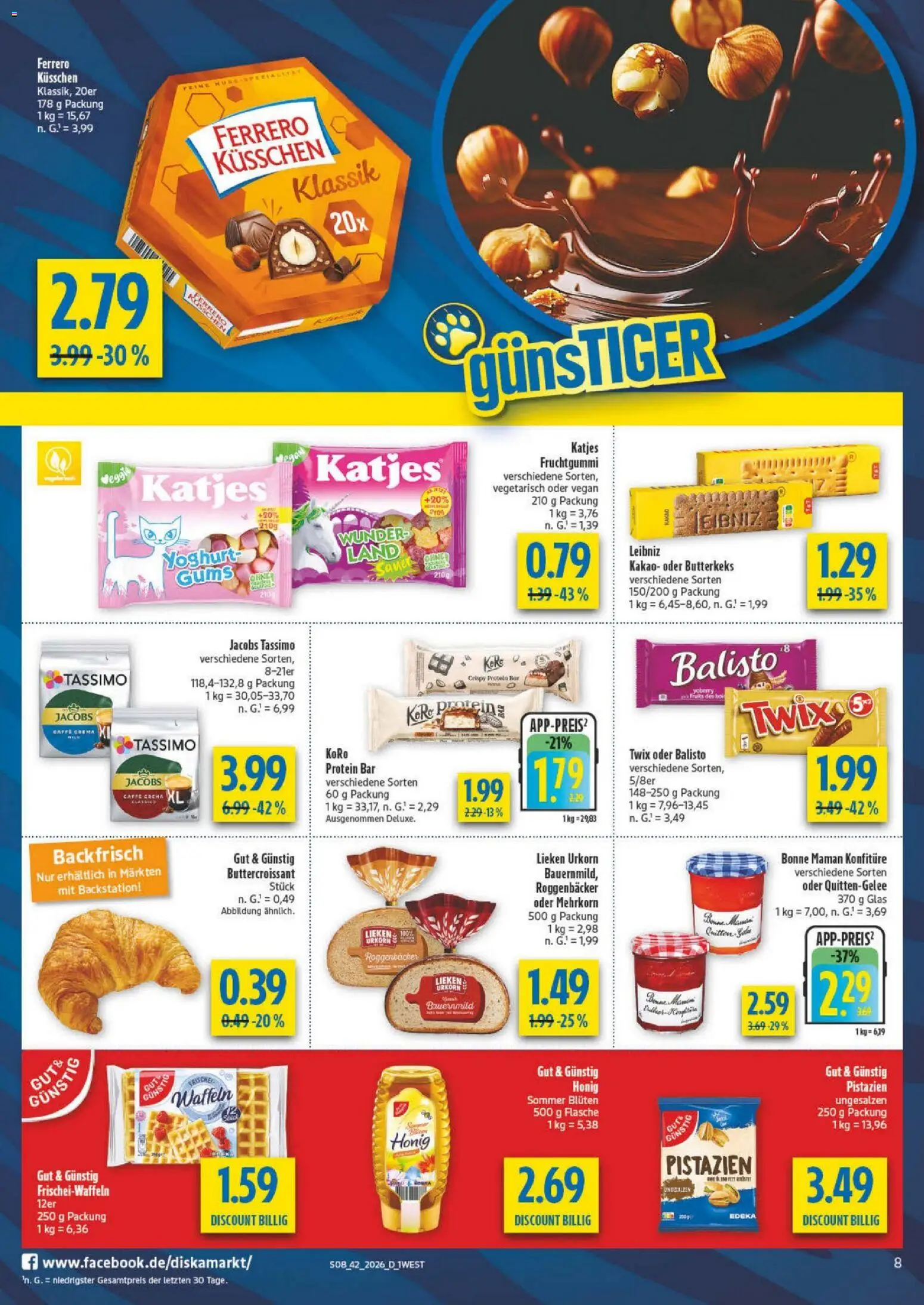 Diska Bayern – gültig ab 12.10.2026 | Seite: 8 | Produkte: Pistazien, Twix, Waffeln, Tassimo