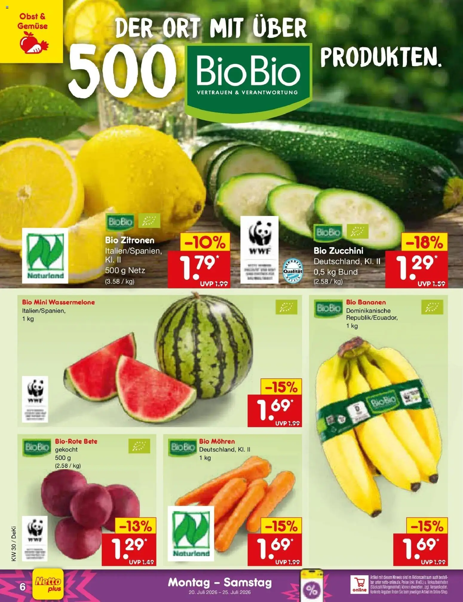 Netto Marken-Discount Prospekt Buttenwiesen – gültig ab 20.07.2026 | Seite: 6 | Produkte: Mohren, Wassermelone, Zucchini, Zitronen