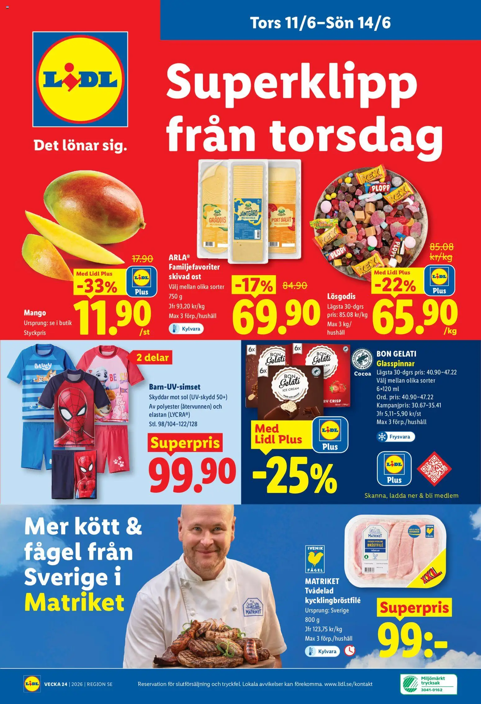 Lidl reklamblad aktuell från 08.06.2026 | Sida: 28 | Produkter: Glasspinnar, Ost, Mango