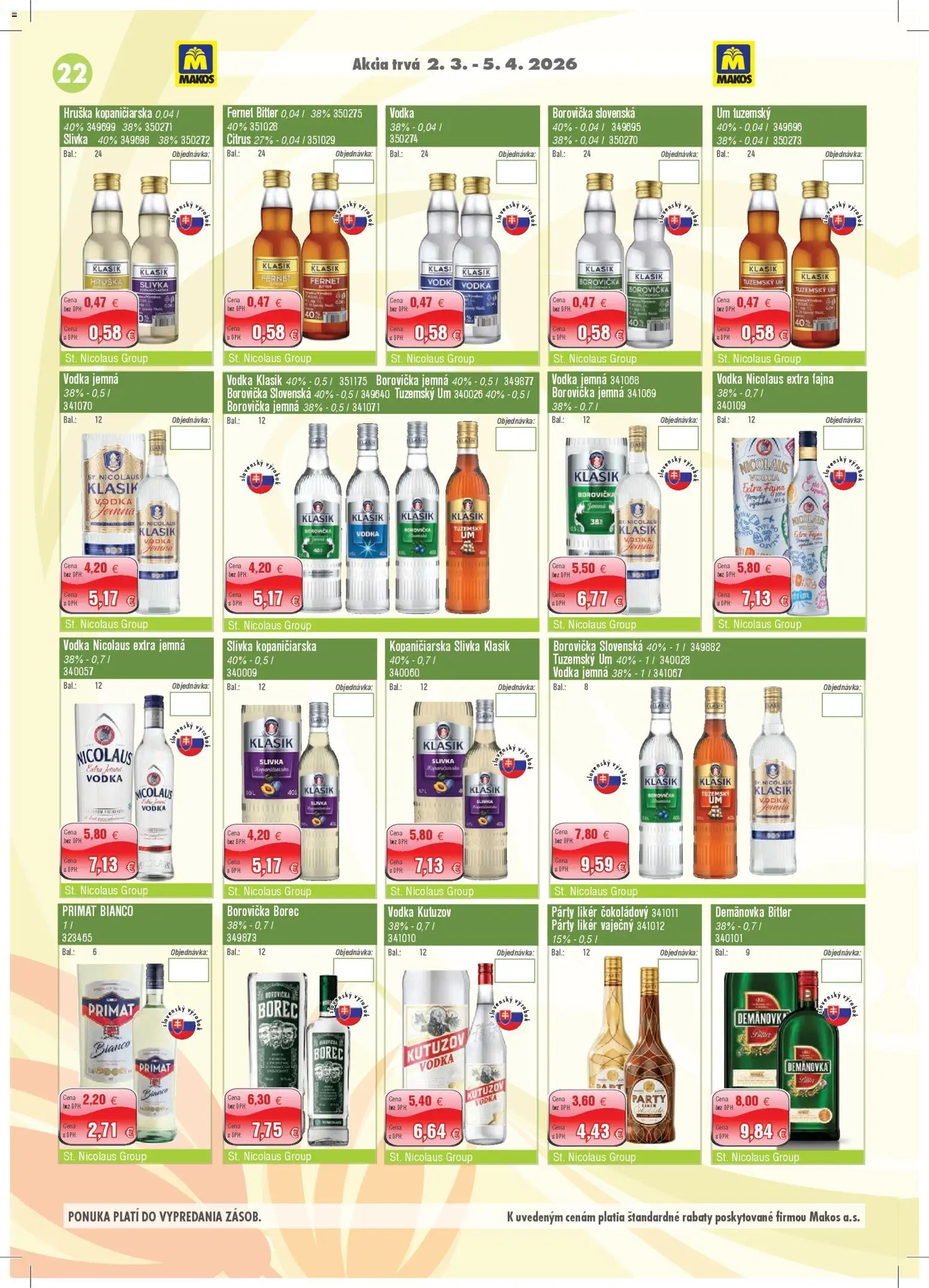 Nové Makos akcie – leták je platný od 02.03.2026 | Strana: 22 | Produkty: Robot, Borovička, Vodka, Fernet