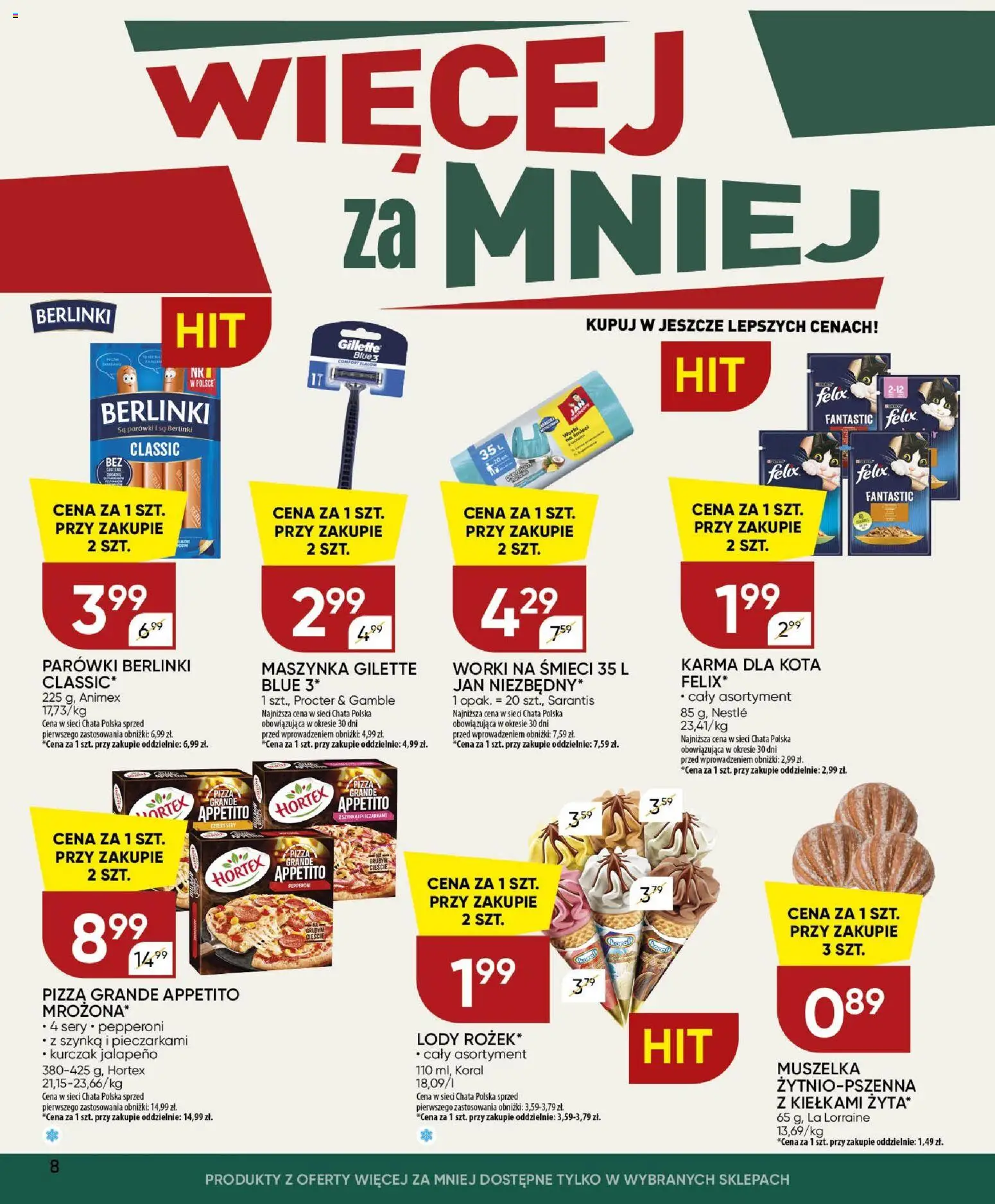Chata Polska gazetka od 13.08.2026 | Strona: 8 | Produkty: Parówki, Sery, Pizza, Karma