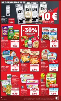 Kaufland Prospekt ab 17.09.2026 gültig | Seite: 4 | Produkte: Mühle, Rama cremefine, Haferdrink, Pasta