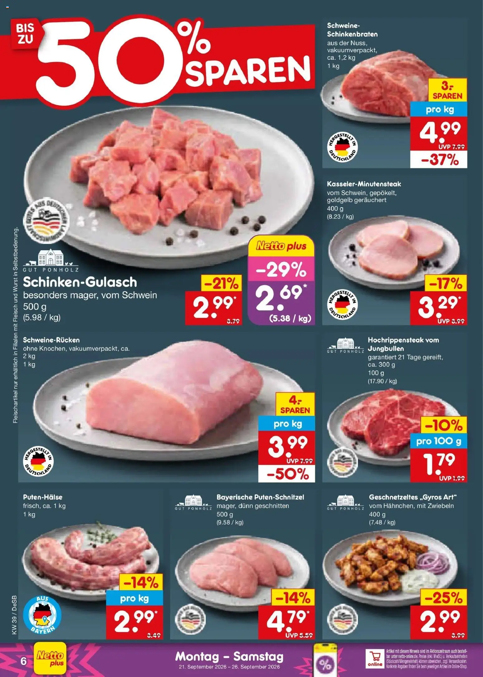 Netto Marken-Discount Prospekt Stuttgart – gültig ab 21.09.2026 | Seite: 10 | Produkte: Putenschnitzel, Wurst, Schweinerucken, Fleisch