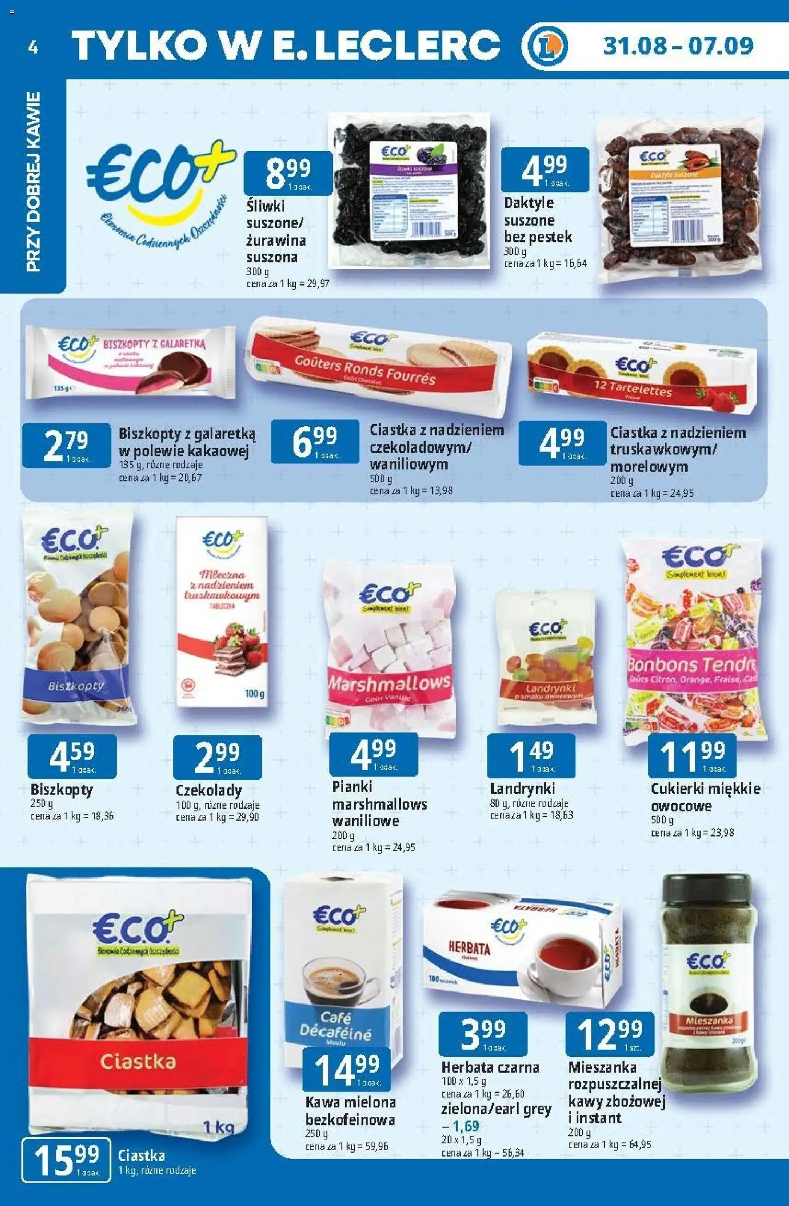 E.Leclerc gazetka od 31.08.2026 | Strona: 4 | Produkty: Biszkopty, Żurawina, Herbata, Ciastka