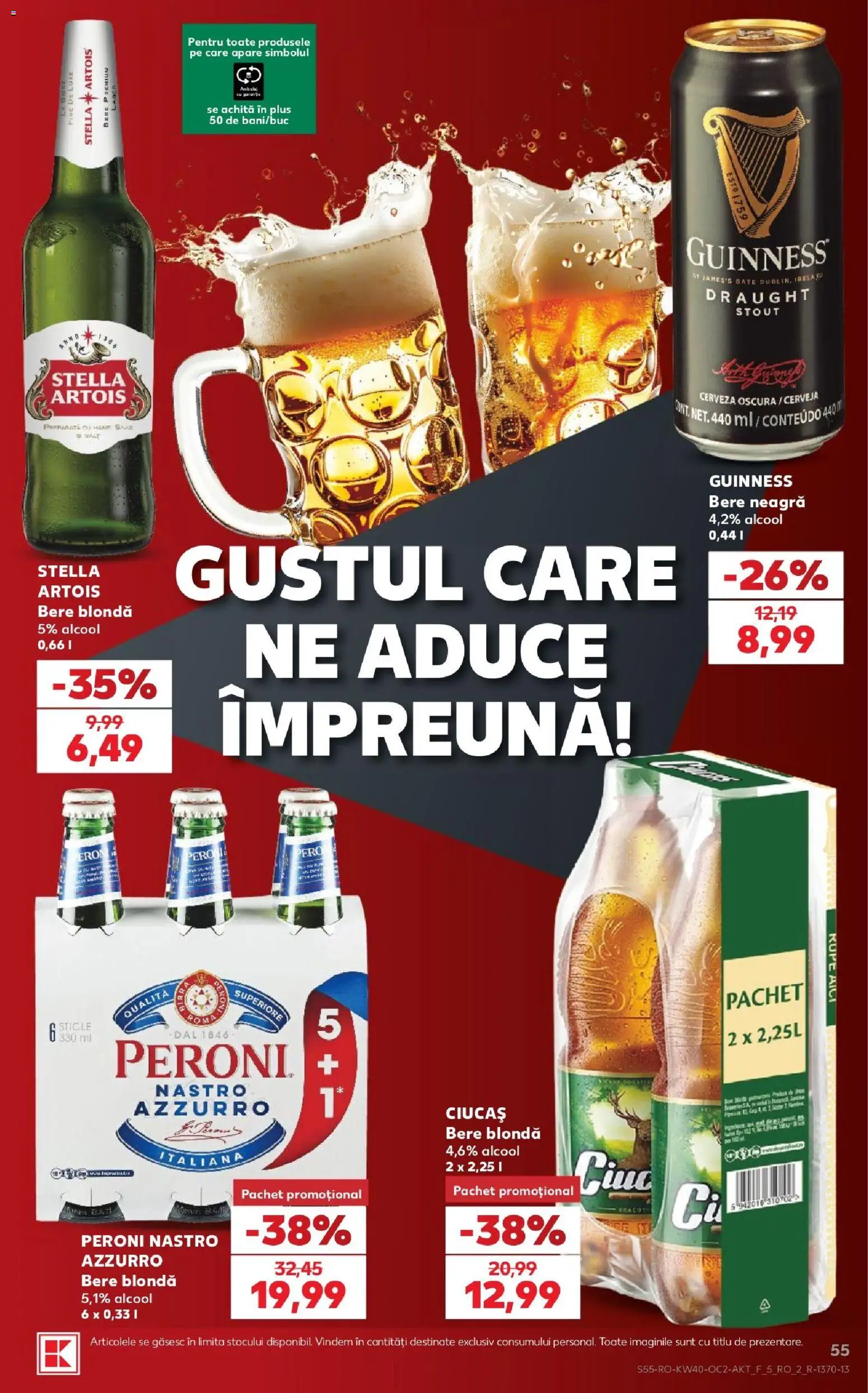 Noul catalog Kaufland – valabil de la 30.09.2026 | Pagină: 55 | Produse: Premium, Peroni nastro azzurro, Guinness, Plus