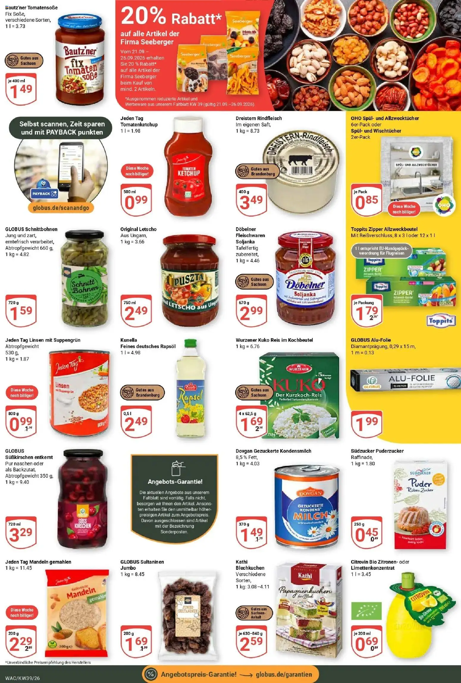Globus Prospekt Markkleeberg (ab 21.09.2026) » Angebote online | Seite: 20 | Produkte: Rapsöl, Puder, Reis, Rindfleisch