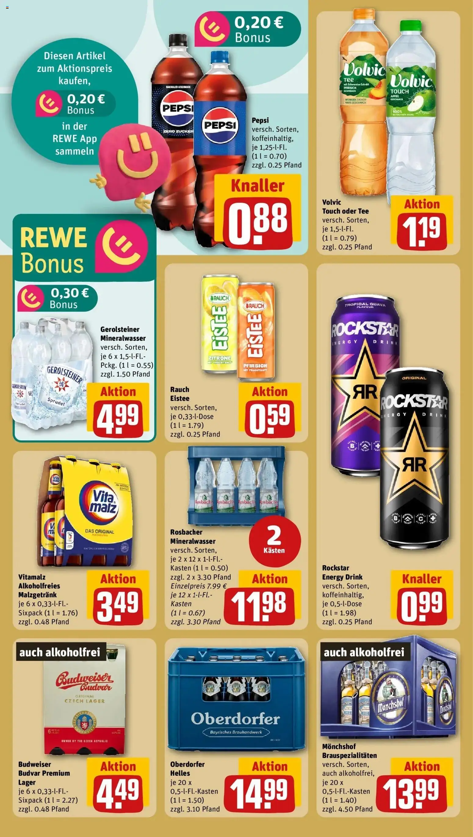 Rewe Prospekt Erlensee – gültig ab 08.06.2026 | Seite: 16 | Produkte: Äpfel, Pfirsich, Tee, Gerolsteiner