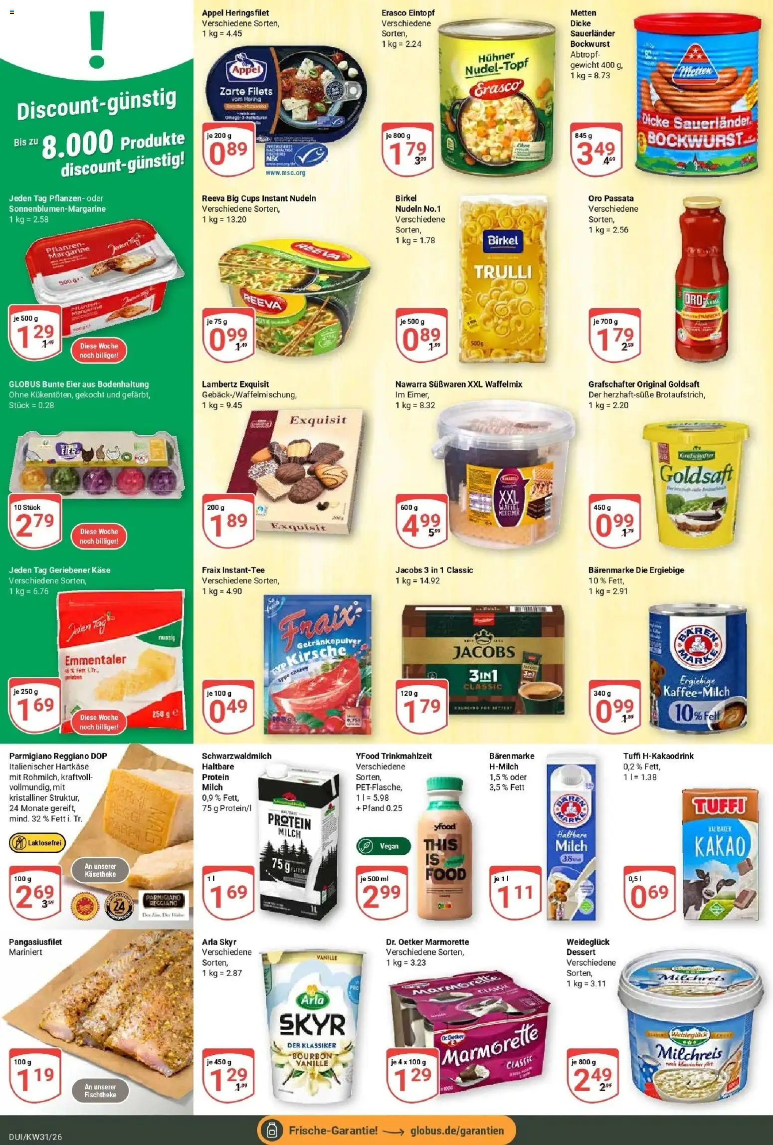 Globus Prospekt Duisburg – gültig ab 27.07.2026 | Seite: 6 | Produkte: Milch, Arla skyr, YFood, Erasco