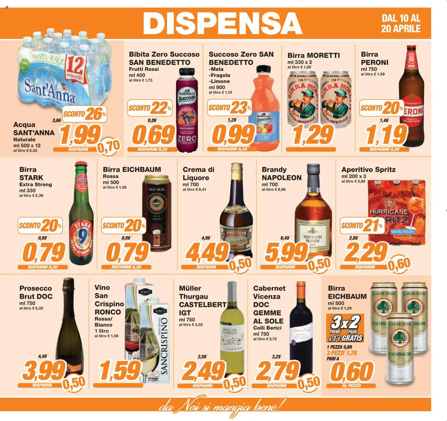 Volantino Prix del 10.04.2026 | Pagina: 19 | Prodotti: Crema, Prosecco, Birra Moretti, Bibita