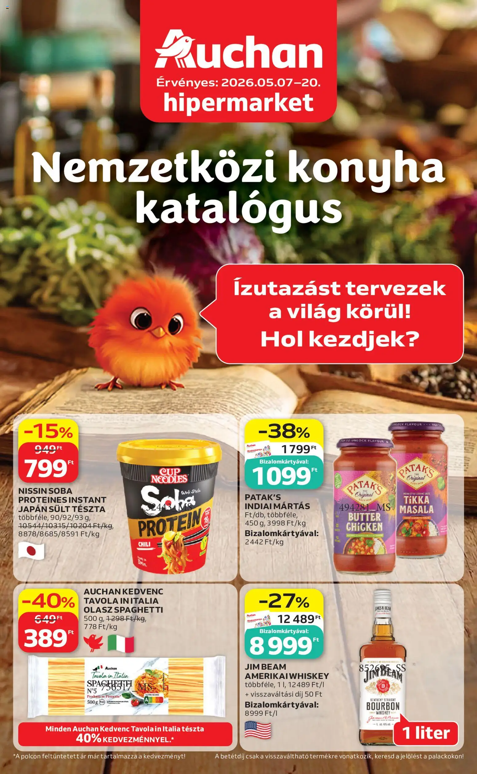 Auchan akciós ujság - amely érvényes a következő dátumtól: 07.05.2026 | Oldal: 1 | Termékek: Chili, Bourbon, Protein, Tészta
