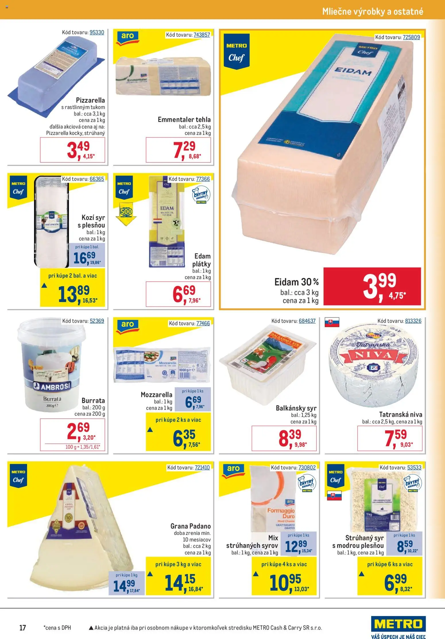 Nové Metro akcie – leták je platný od 12.08.2026 | Strana: 17 | Produkty: Syr, Eidam, Mozzarella, Burrata