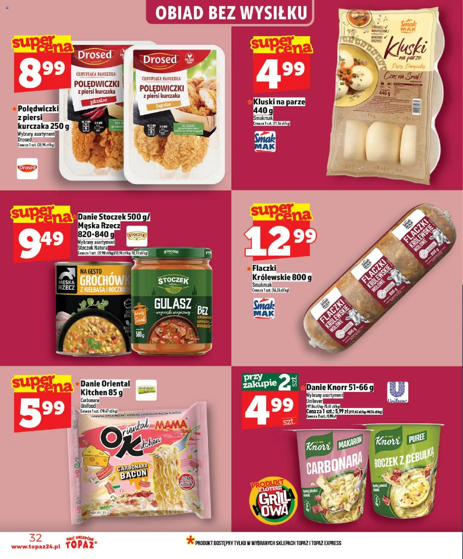 Topaz gazetka - MAZ od 21.05.2026 | Strona: 32 | Produkty: Kiełbasa, Carbonara, Boczek, Gulasz