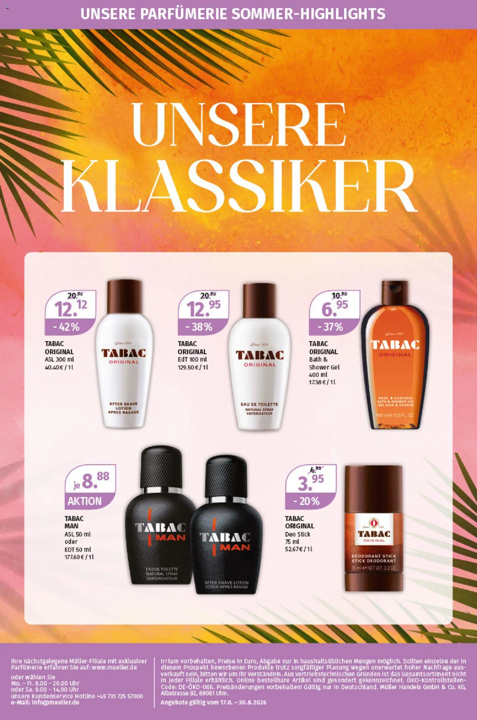 Müller Parfümerie-Highlights – gültig ab 17.08.2026 | Seite: 4 | Produkte: Eau de Toilette, Shower Gel, Deo Stick, Uhr
