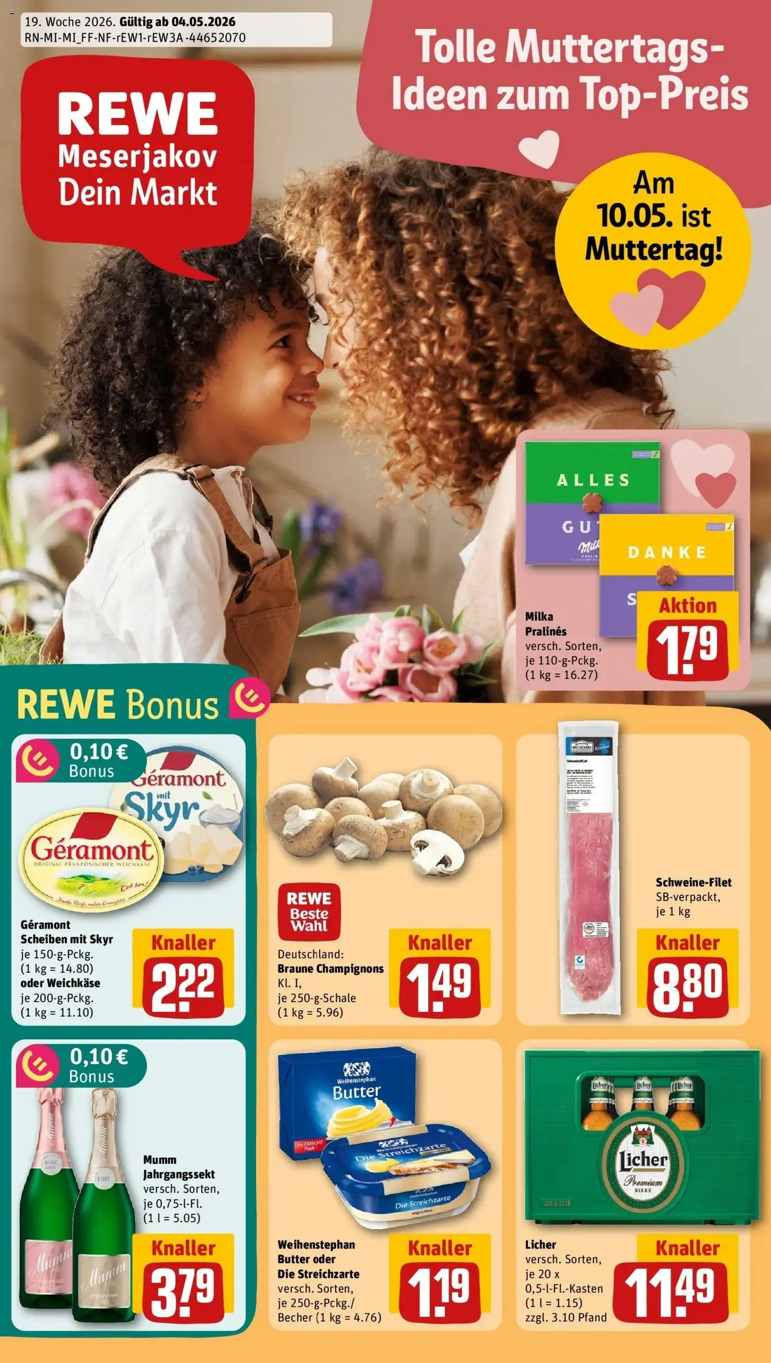 REWE Prospekt ab 04.05.2026 zum Blättern » Angebote | Seite: 1 | Produkte: Butter, Weihenstephan butter, Skyr, Schweinefilet