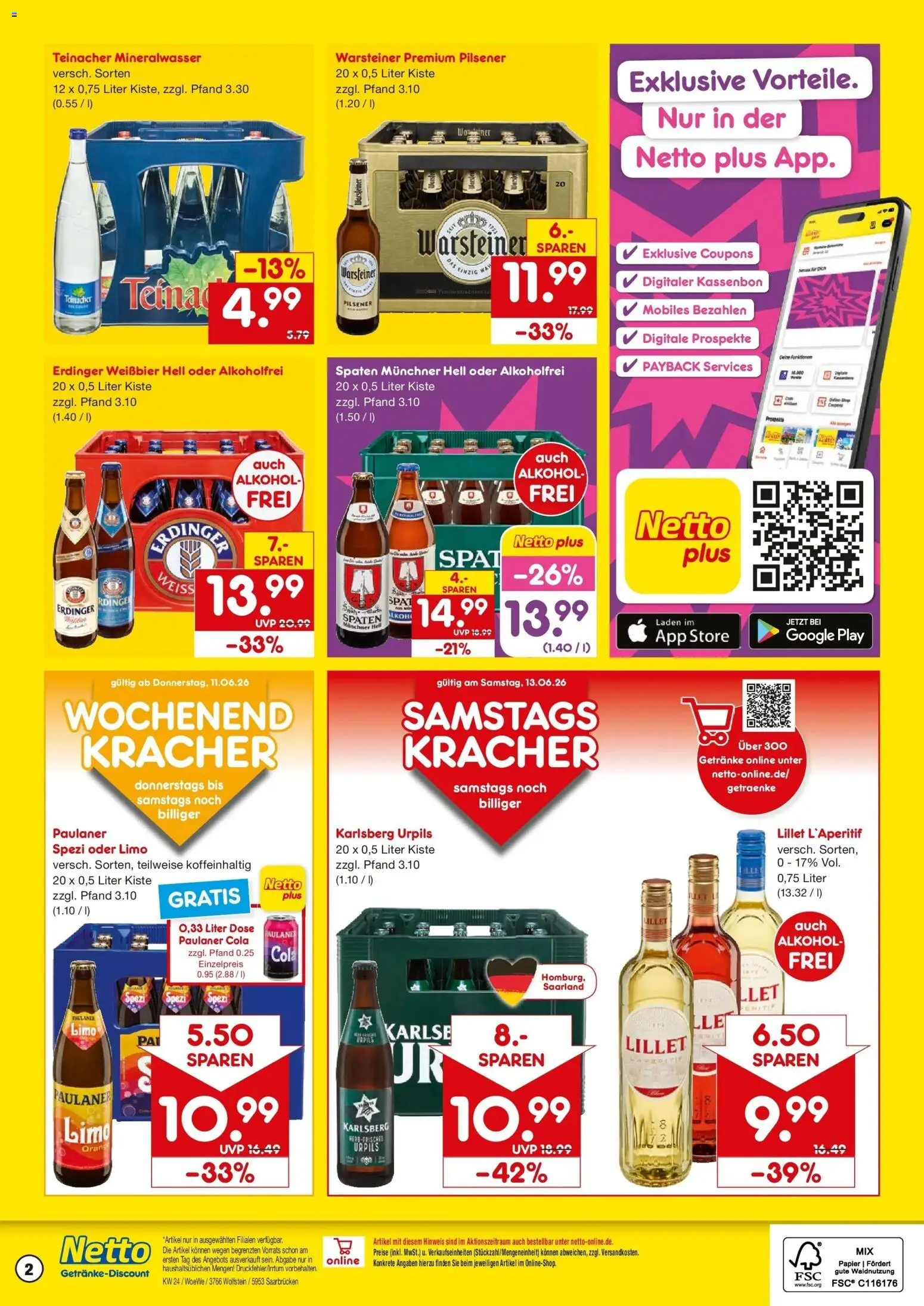 Netto Marken-Discount Prospekt Saarbrücken – gültig ab 08.06.2026 | Seite: 2 | Produkte: Erdinger, Cola, Weißbier, Paulaner