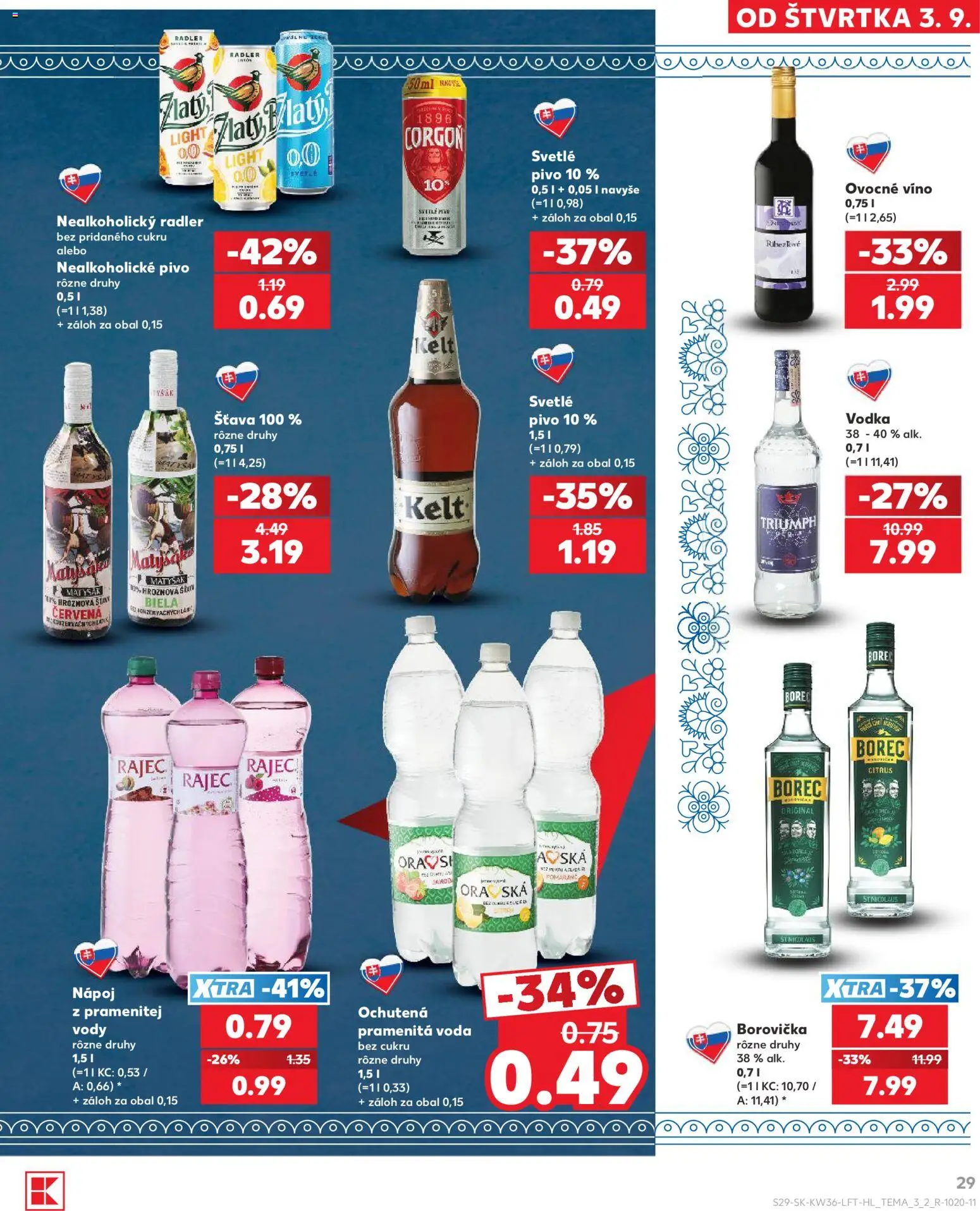 Nové Kaufland akcie – leták je platný od 03.09.2026 | Strana: 29 | Produkty: Pivo, Víno, Corgoň, Voda