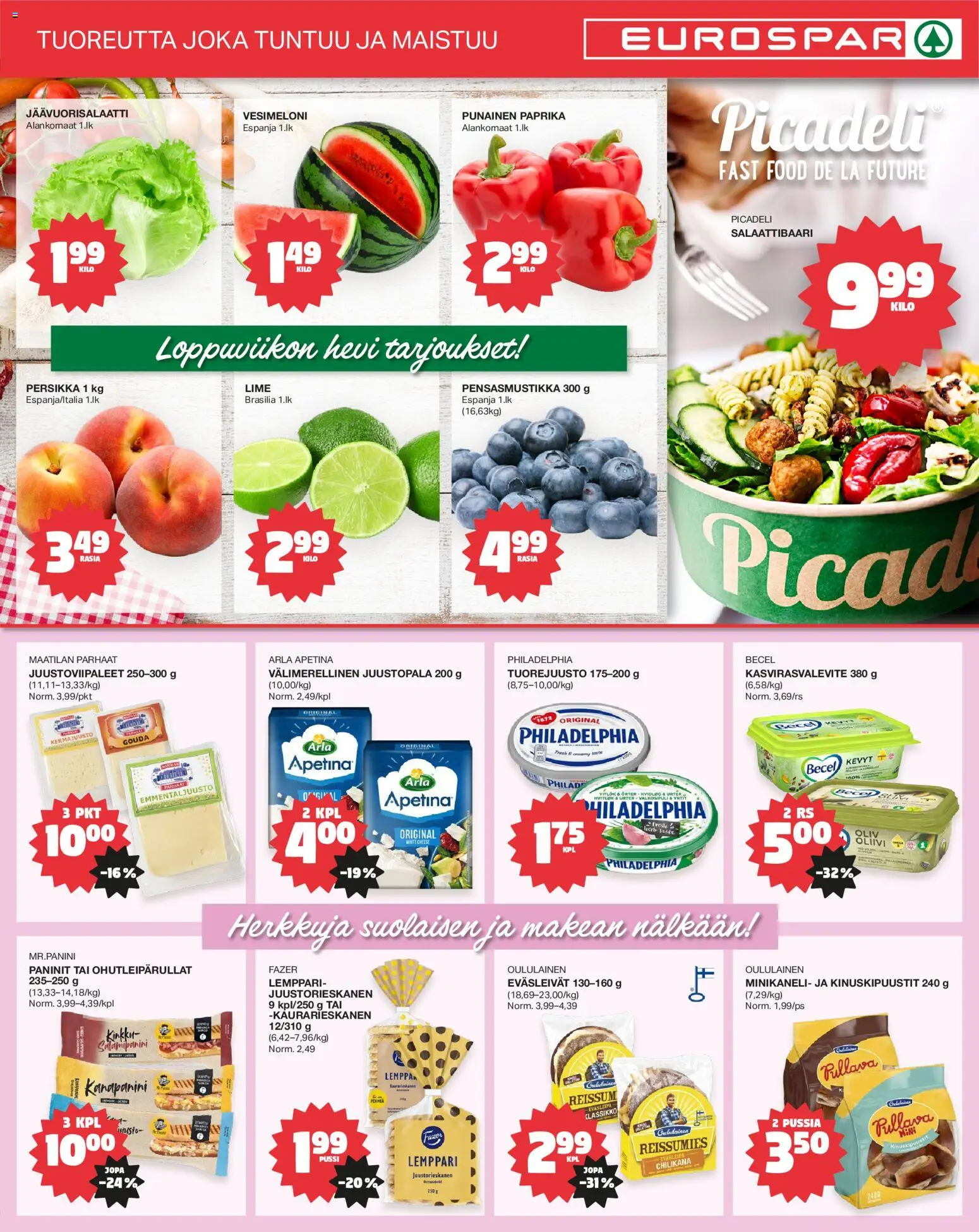 Tokmanni Ruokatarjoukset – voimassa 04.06.2026 alkaen | Sivu: 3 | Tuotteet: Jäävuorisalaatti, Vesimeloni, Paprika, Kinkku