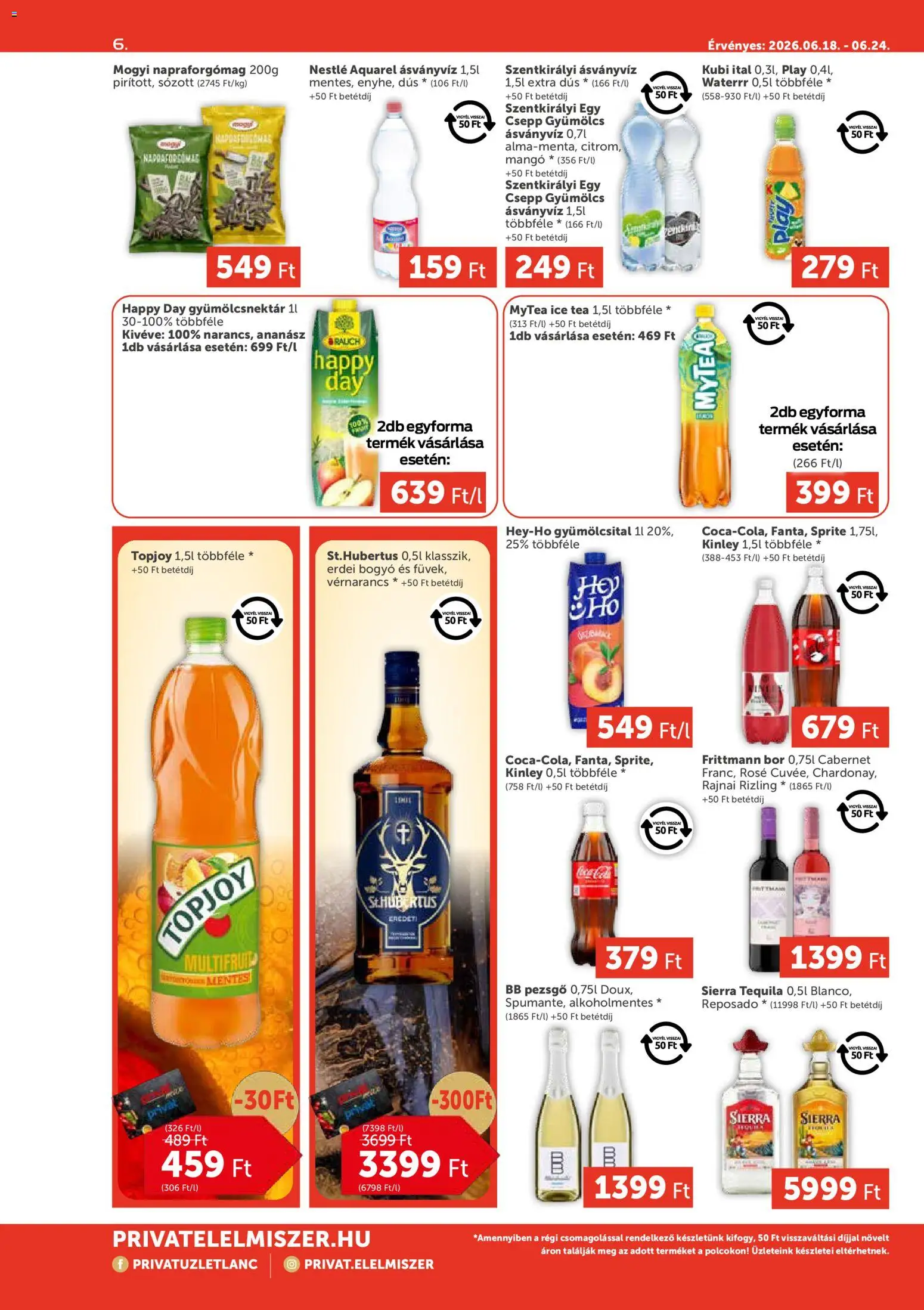 PRIVÁT akciós ujság - amely érvényes a következő dátumtól: 18.06.2026 | Oldal: 6 | Termékek: Ice tea, Tequila, Bb pezsgő, Bor