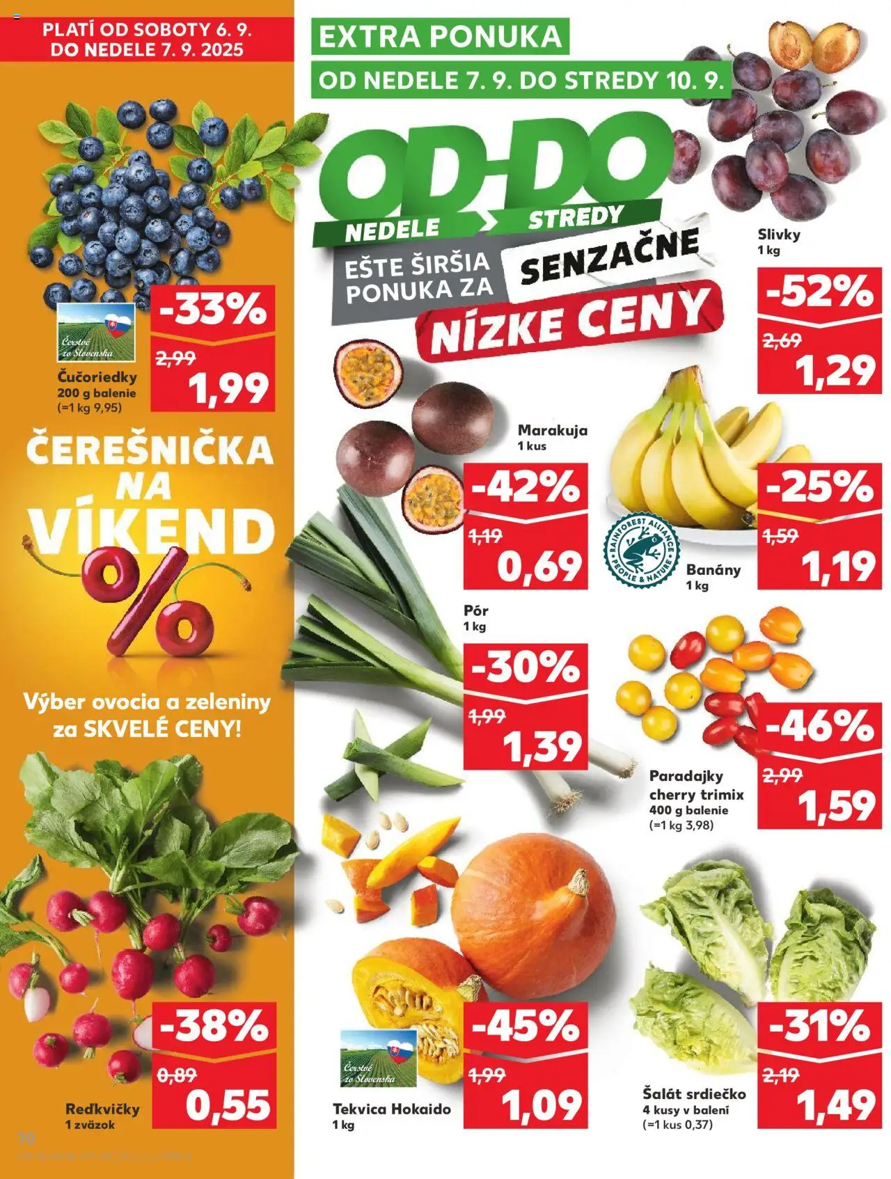 Nové Kaufland akcie – leták je platný od 04.09.2025 | Strana: 70 | Produkty: Banány, Šalát, Slivky, Tekvica