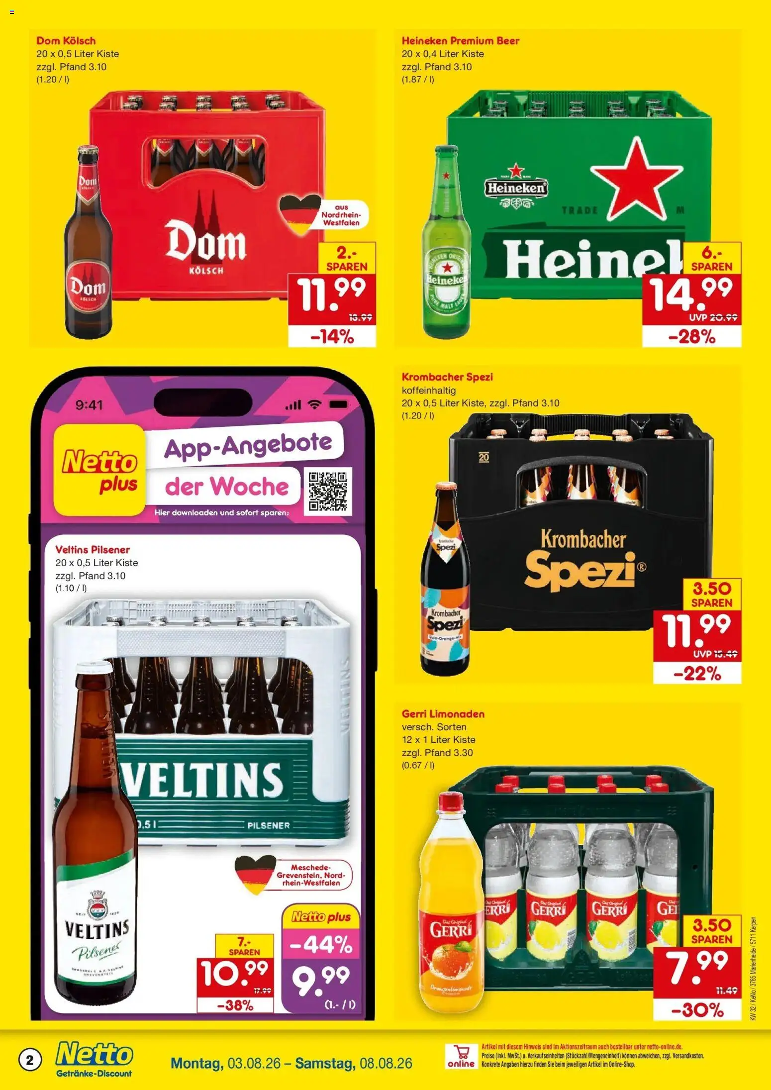 Netto Marken-Discount Prospekt Marienheide – gültig ab 03.08.2026 | Seite: 2 | Produkte: Heineken, Krombacher, Veltins