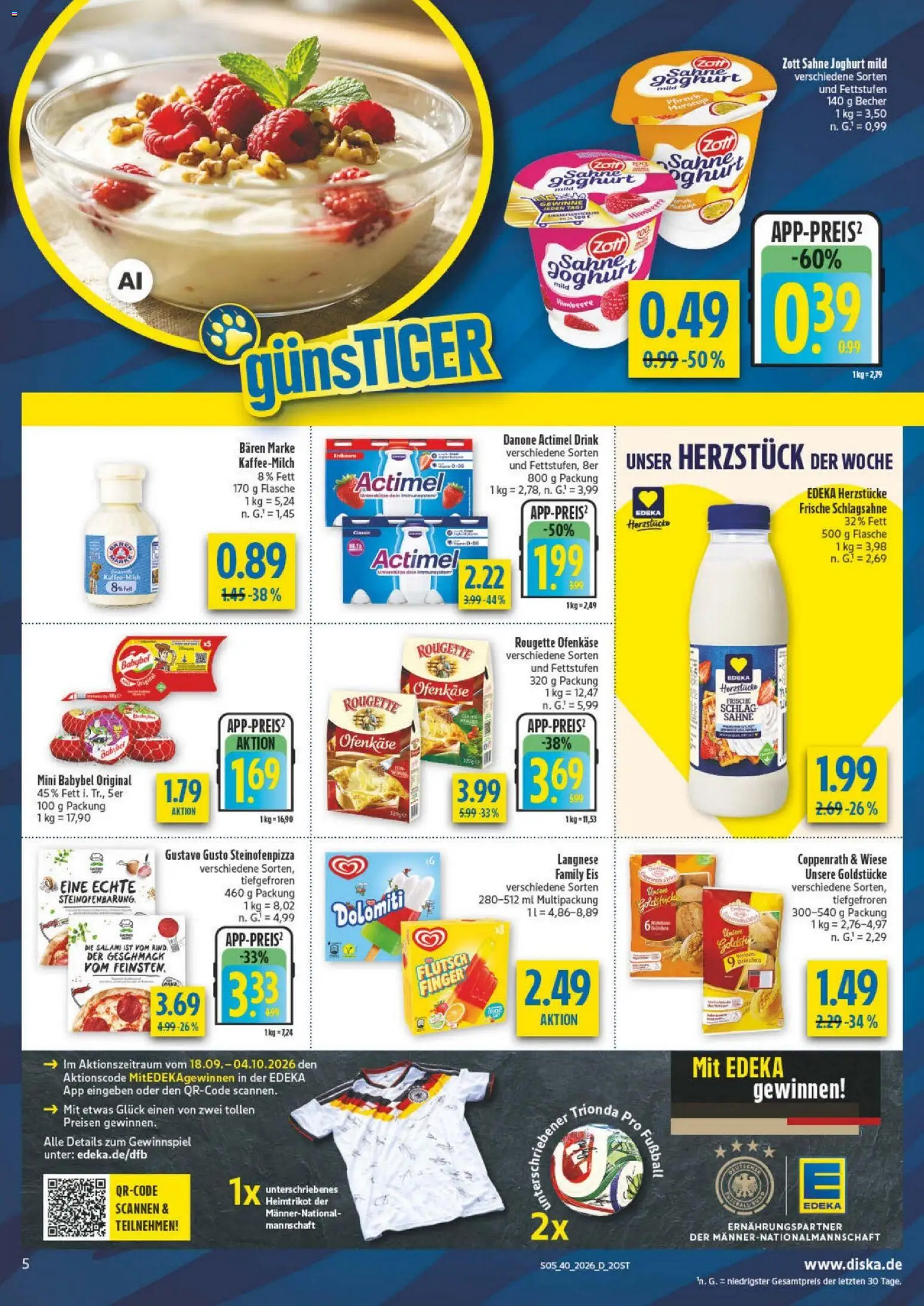 Diska Prospekt – gültig ab 28.09.2026 | Seite: 5 | Produkte: Gustavo gusto, Langnese, Actimel, Sahne